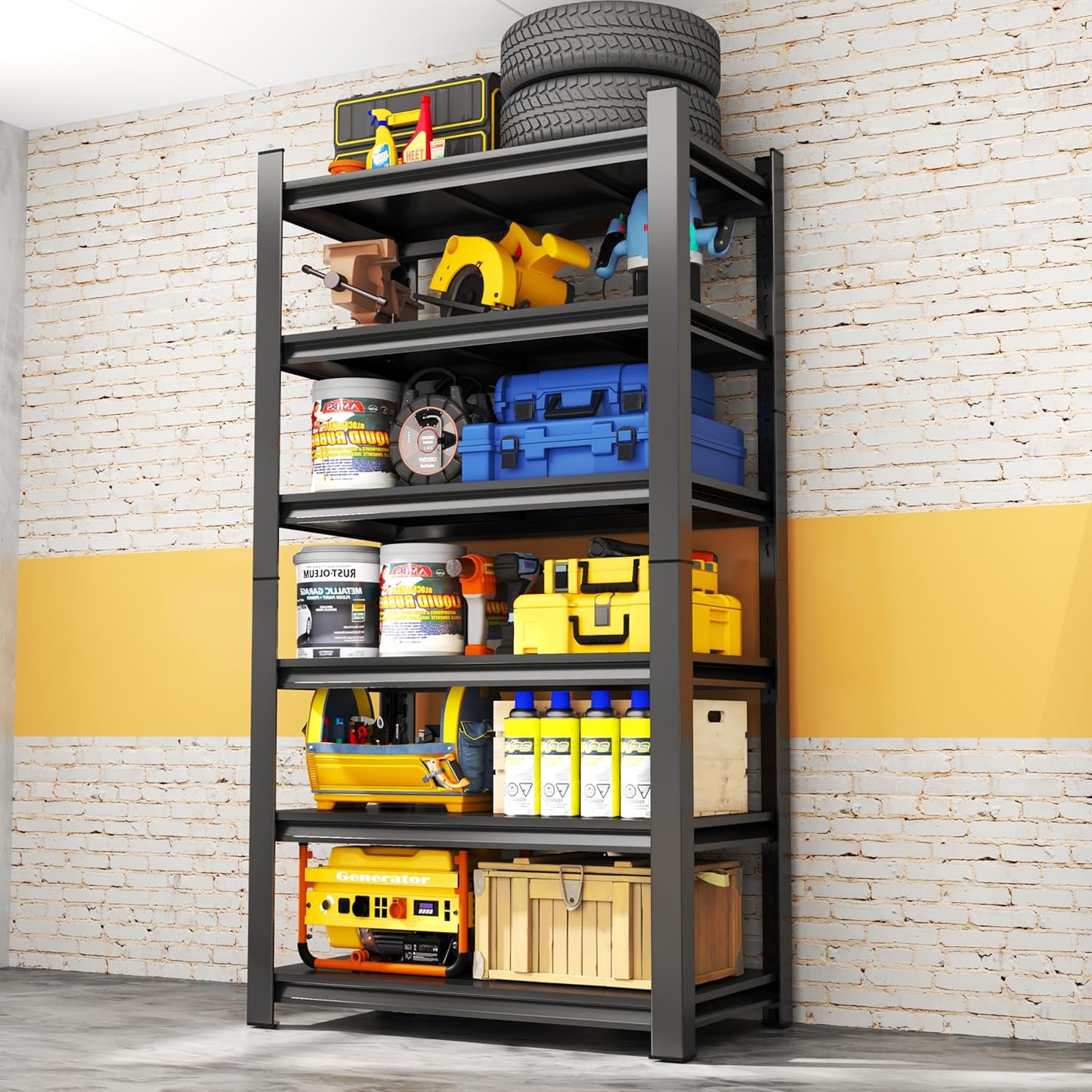 Storage Shelves, Garage Metal Shelving Unit 35"W x 18"D x 82"H, 6-Tier Adjustable, Double-Layer Column with Reinforced Ribs, Heavy-Duty, Capable of Bearing 3600 lbs for Garage, Warehouse, Kitchen