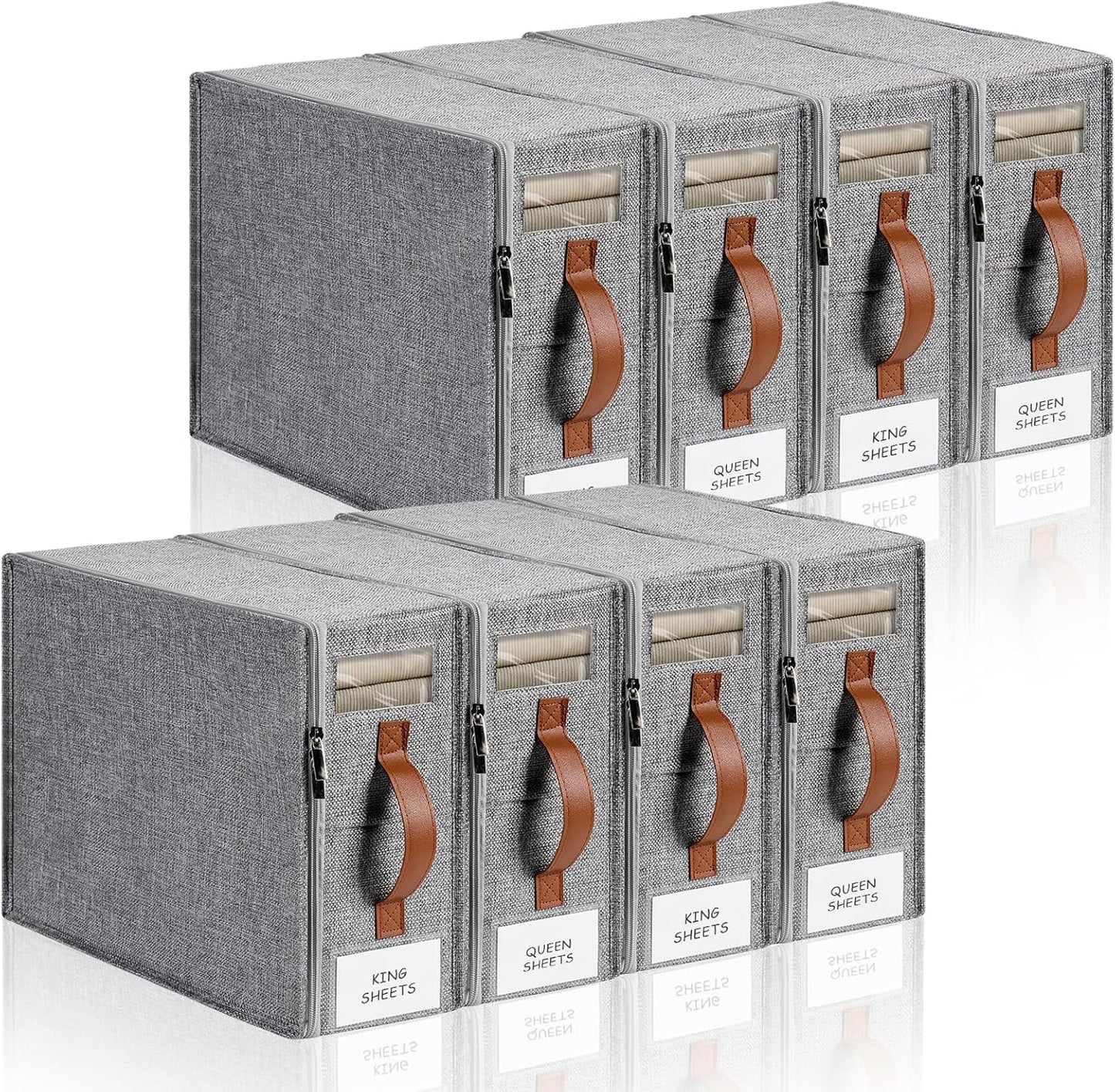 8pack Bed Sheet Organizer, Foldable Linen Closet Organizers and Storage with Sealed Design, Queen & King Size Sheet Storage with Window, Closet Organizer for Bedsheets/Blankets/Clothes, Linen