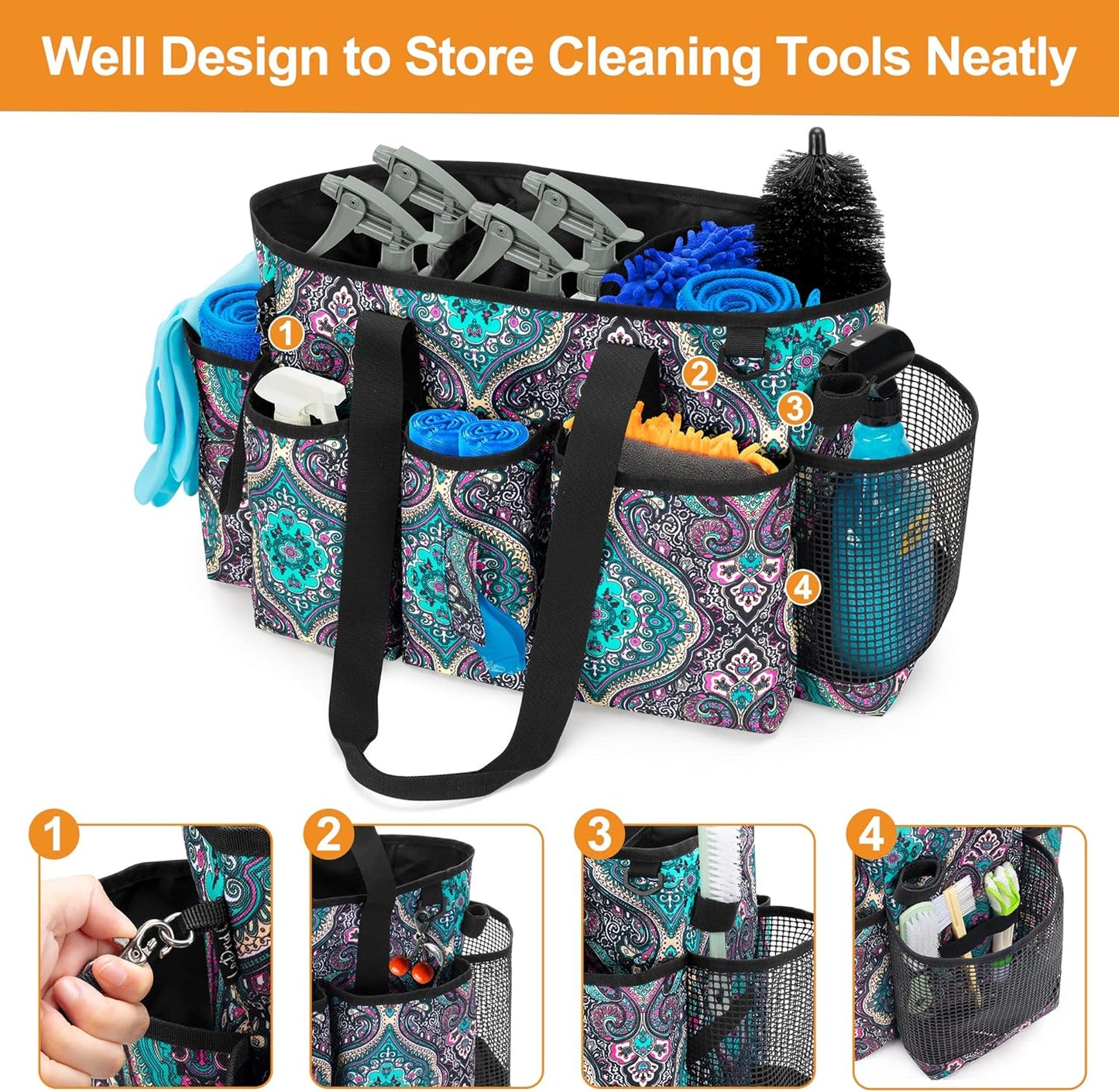 LoDrid Professional Cleaning Tote Caddy for Cleaning Supplies, Cleaning Bag Organizer with Dividers and Handle Strap for Housekeepers Work, Totem, (Bag Only)