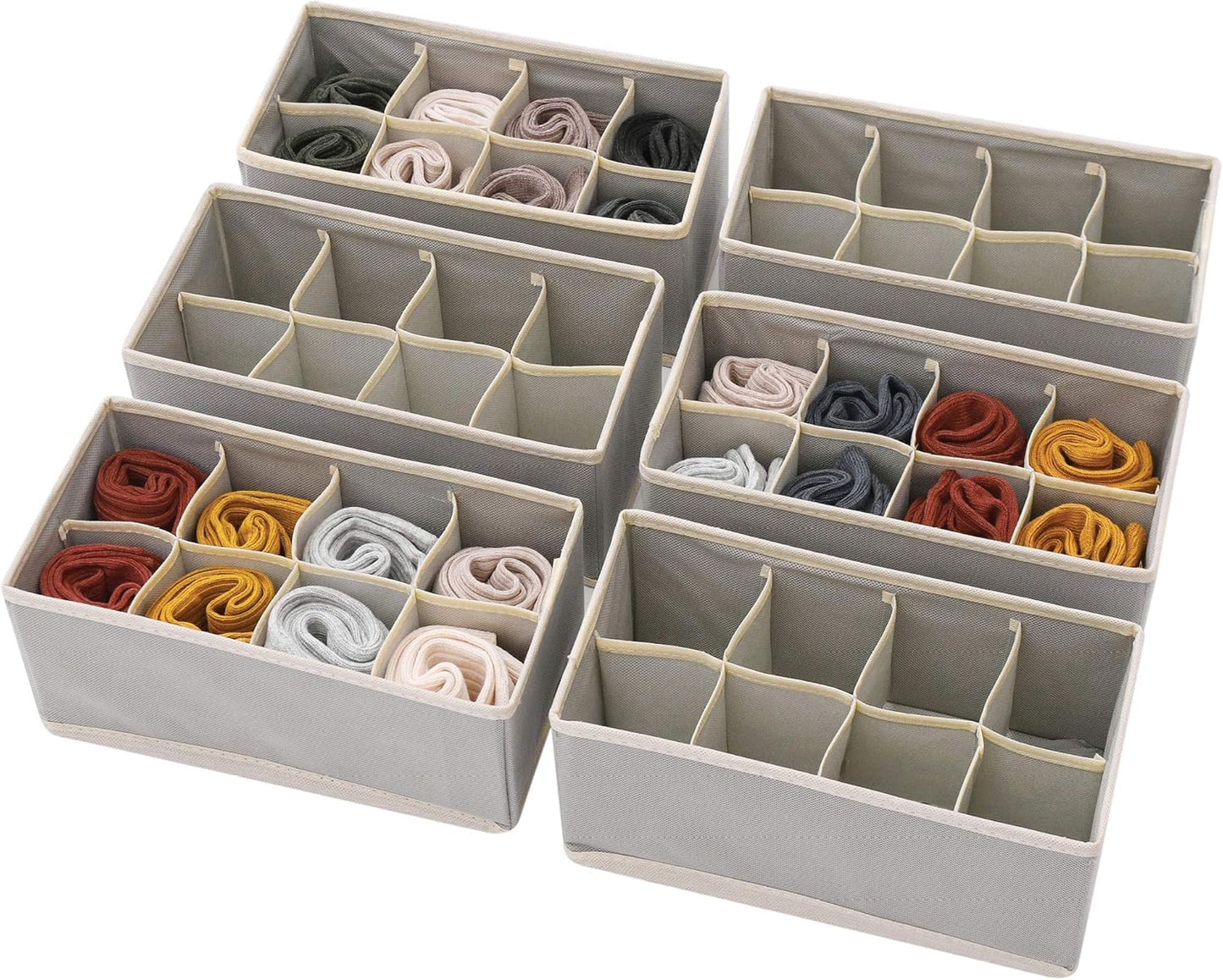 DIOMMELL Set of 6 Foldable Cloth Storage Box Closet Dresser Drawer Organizer Fabric Baskets Bins Containers Divider for Clothes Underwear Socks Lingerie Clothing, Grey 00-0600