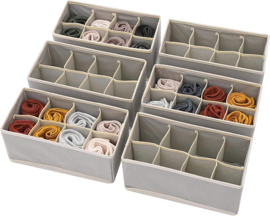 DIOMMELL Set of 6 Foldable Cloth Storage Box Closet Dresser Drawer Organizer Fabric Baskets Bins Containers Divider for Clothes Underwear Socks Lingerie Clothing, Grey 00-0600