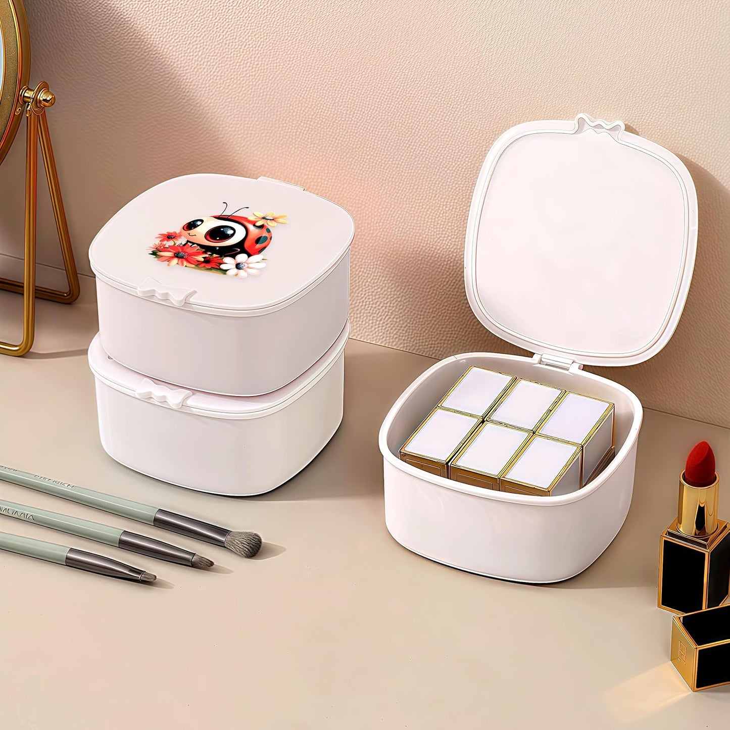 Small Hair Accessories Organizer Box For Girls Kids Teens Women, Hair clips/Ties/bands/pins/barrettes/scrunchies Organizer and Storage! (Ladybugs)