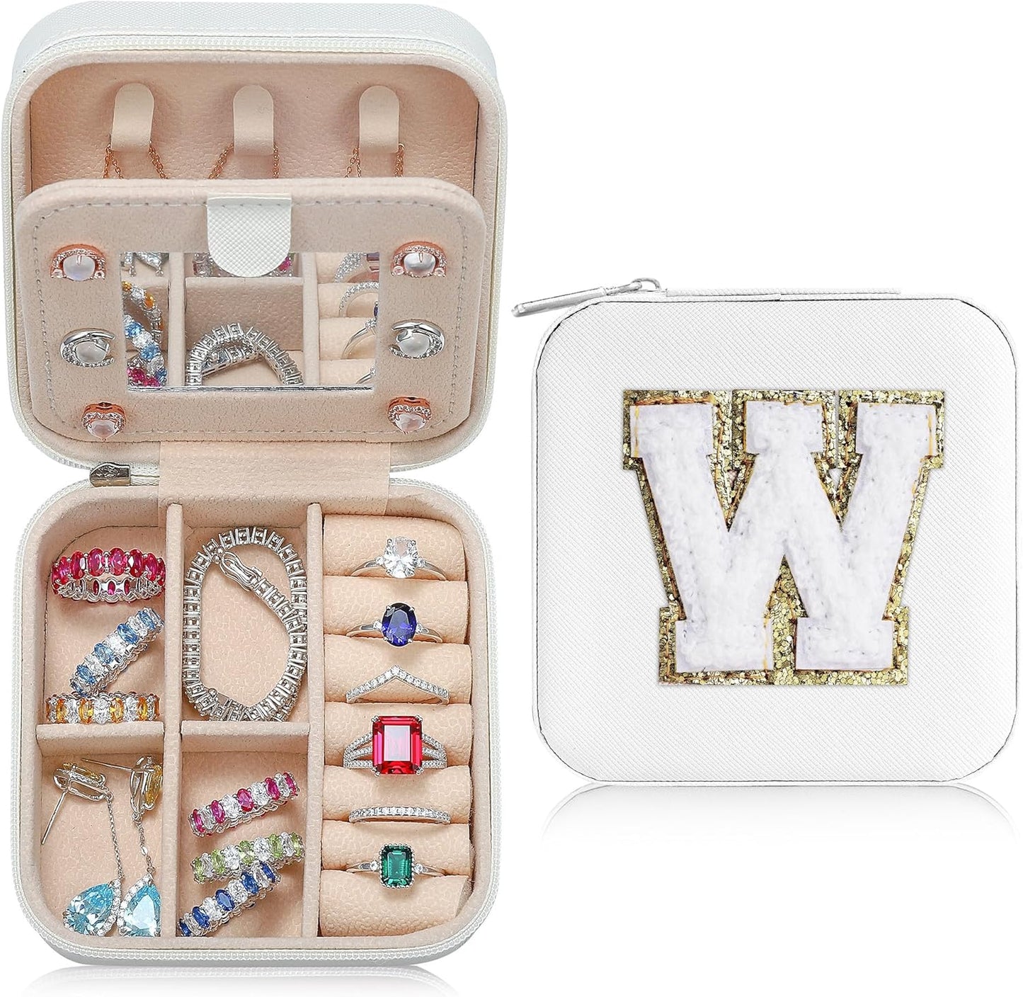 Parima Travel Jewelry Organizer for Women | Necklace, Earring, Ring Organizer | Women's Travel Gifts - Letter W, White