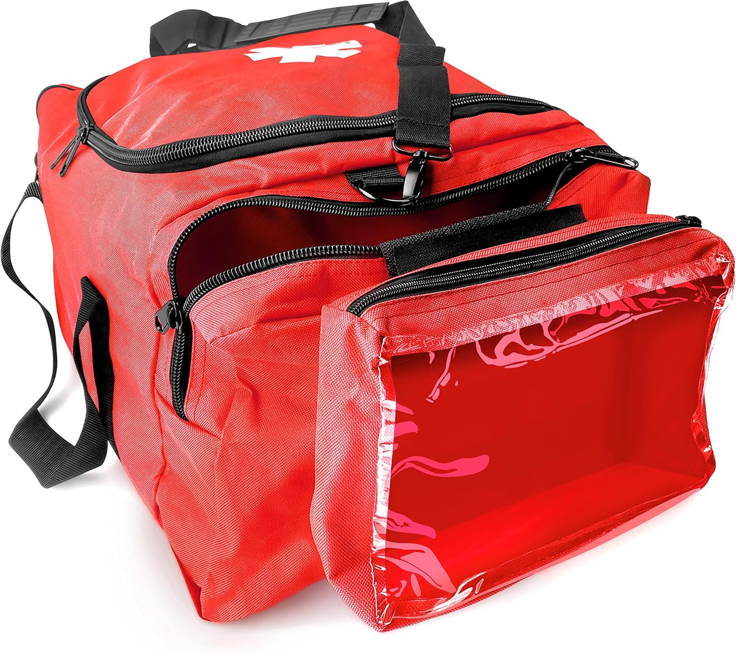 ASA TECHMED Large EMT First Responder Trauma Medical Bag Empty for Home 21x12x9 Inches, Office, School, EMTs, Paramedics, First Responders, Red