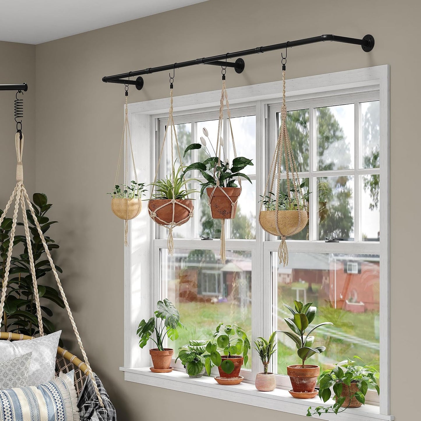 Industrial Pipe Clothes Rack with 3 Hooks, 72’'L Wall Mounted Garment Rack, Heavy Duty Iron Garment Bar, Clothes Hanging Rod Bar for Laundry Room, Max Load 135Lb Black (3 Base)