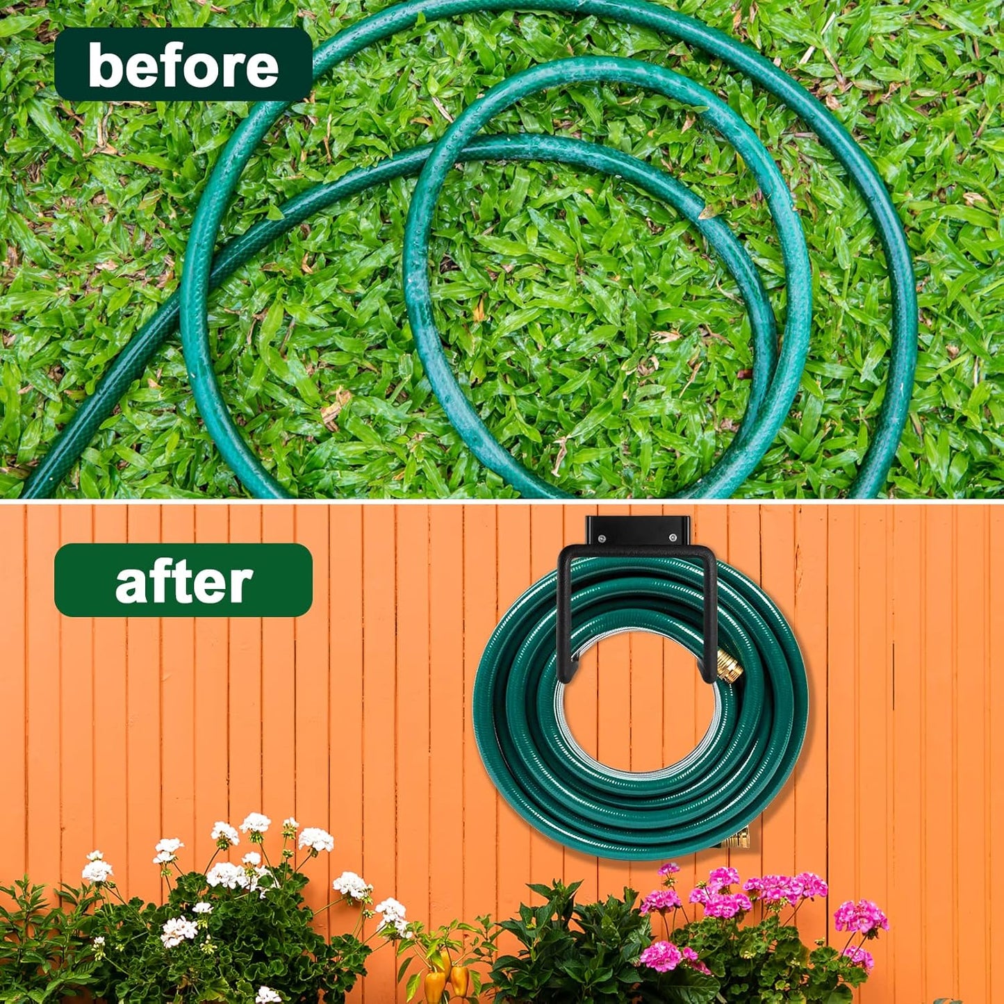 Metal Garden Hose Holder - Wall Mount Heavy Duty Holds Up to 150Ft Hose
