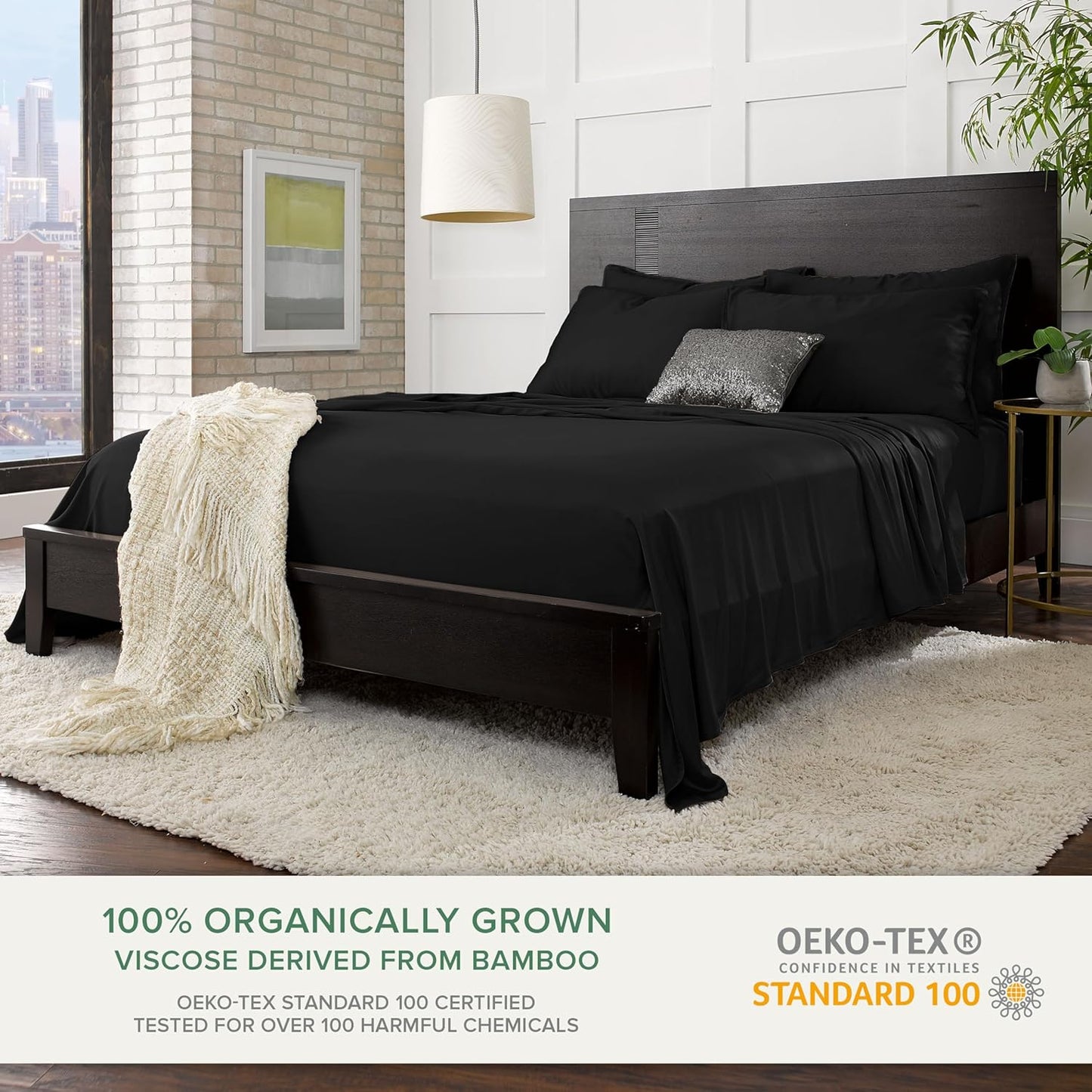 Queen Pillowcases by Pure Bamboo, Genuine 100% Organic Viscose Derived from Bamboo, Luxuriously Soft & Cooling, Double Stitching, Envelope Closure (2 Queen Pillowcases, Black)