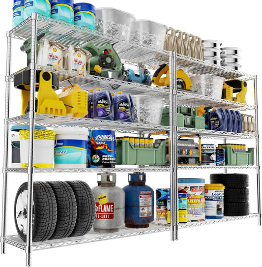 Storage Shelves Heavy Duty, 2 PCS 48" L x 20" W x 72" H Garage Wire Shelving Unit Loads 2000LBS, 5-Tier Adjustable Metal Industrial Utility Shelf Rack for Kitchen, Laundry Room, Warehouse, Basement