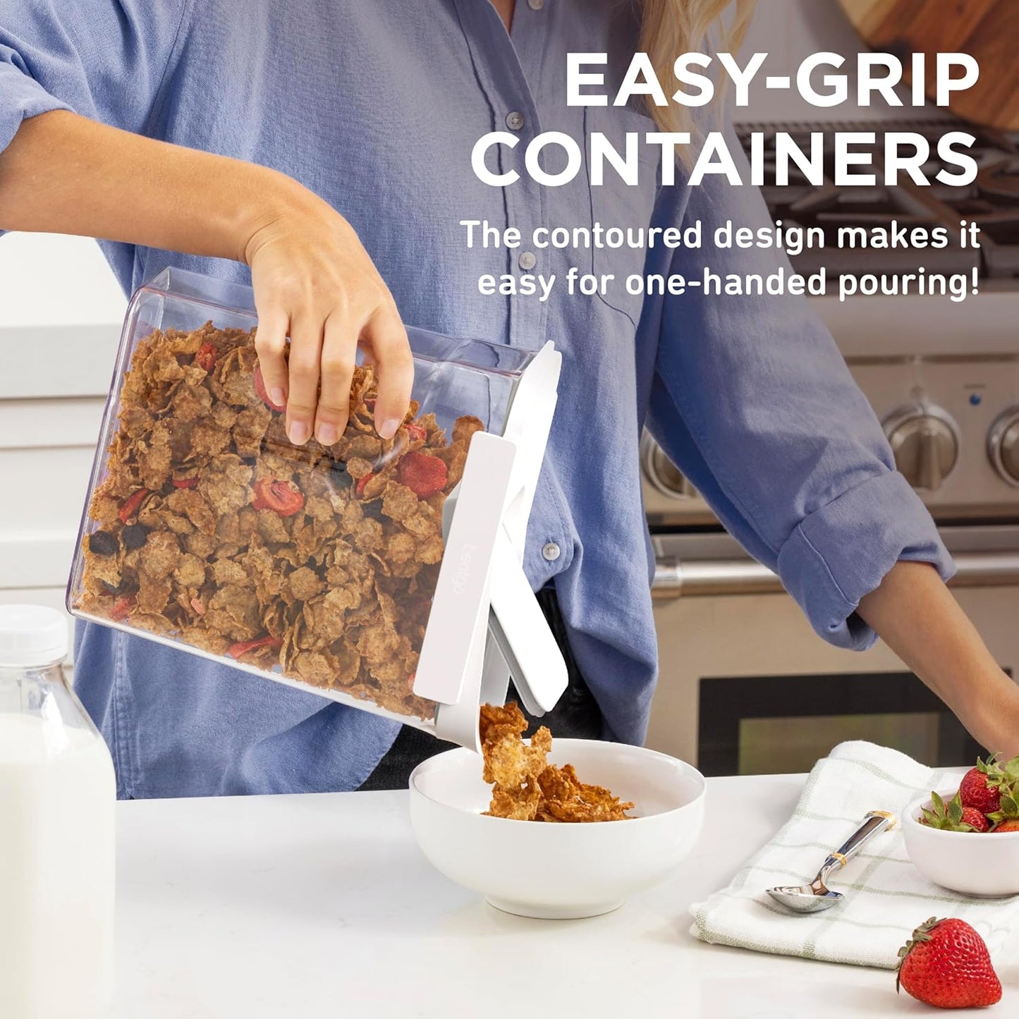 Bentgo Pantry - 6-Piece Airtight Cereal Containers, Easy Push & Pour Lid, Stackable & Clear BPA-Free Storage, Locking Lids for Freshness – Ideal for Kitchen & Pantry Organization (Snow)
