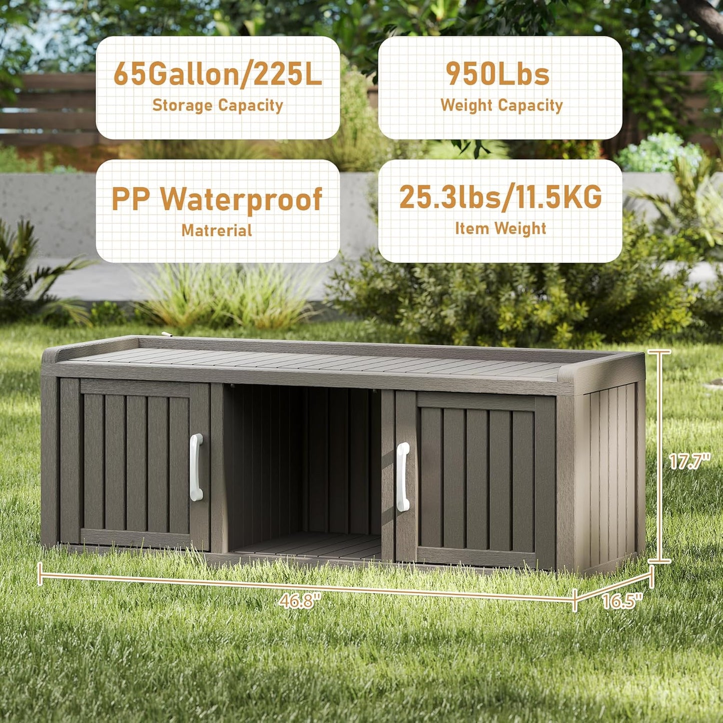 KAMABOKO Shoe Storage Cabinet Waterproof UV-Resistant, Entryway Storage Bench Indoor Outdoor with 2 Doors, Adjustable Shelves for Entryway, Bedroom, Hallway,Living Room(Grey)