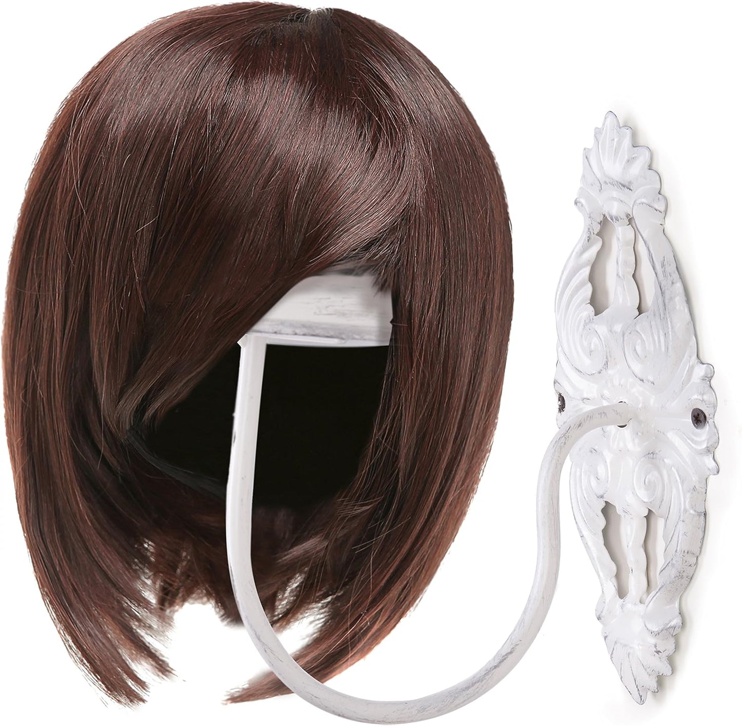MyGift Hat Display Wall Mount,Set of 2 Wall-Mounted Black Metal Hat & Wig Display Racks (White)