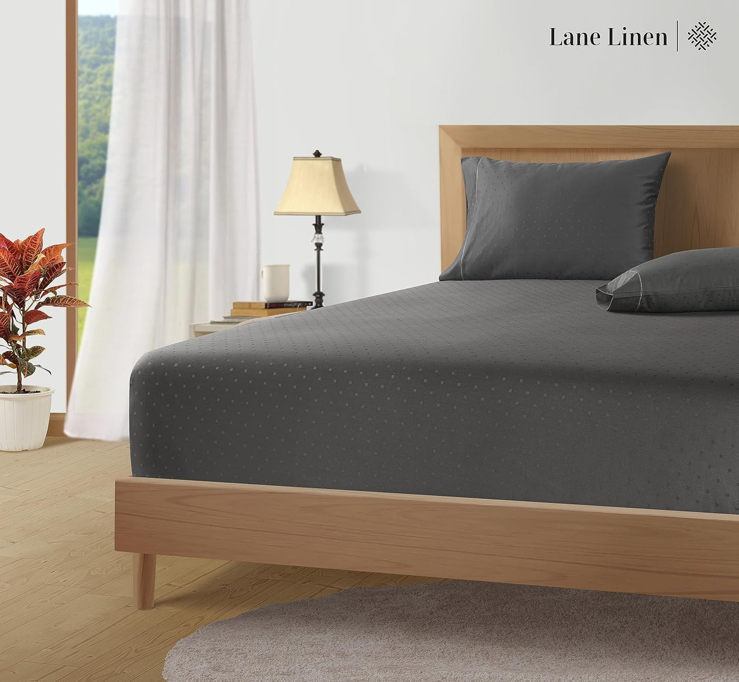 LANE LINEN Pillow Case Covers King, Set of 2, 100% Egyptian Cotton Sateen, Soft Cool & Smooth 1000 Thread Count Pillow Cases - Swiss Dot - Charcoal