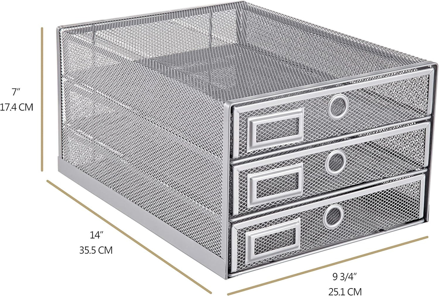 Annova Desk Organizer Wire Mesh 3 Tier Sliding Drawers Paper Sorter/Multifunctional/Premium Solid Construction for Letters, Documents, Mail, Files, Paper, Kids' Art Supplies (Silver)