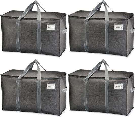 VENO 4 Pack Moving Bags and Large Christmas Storage Bins with lids. Alternative to Moving Boxes, Packing Supplies for College. Extra Large Heavy Duty Totes for Packaging (Dark Gray, 4 Pack)