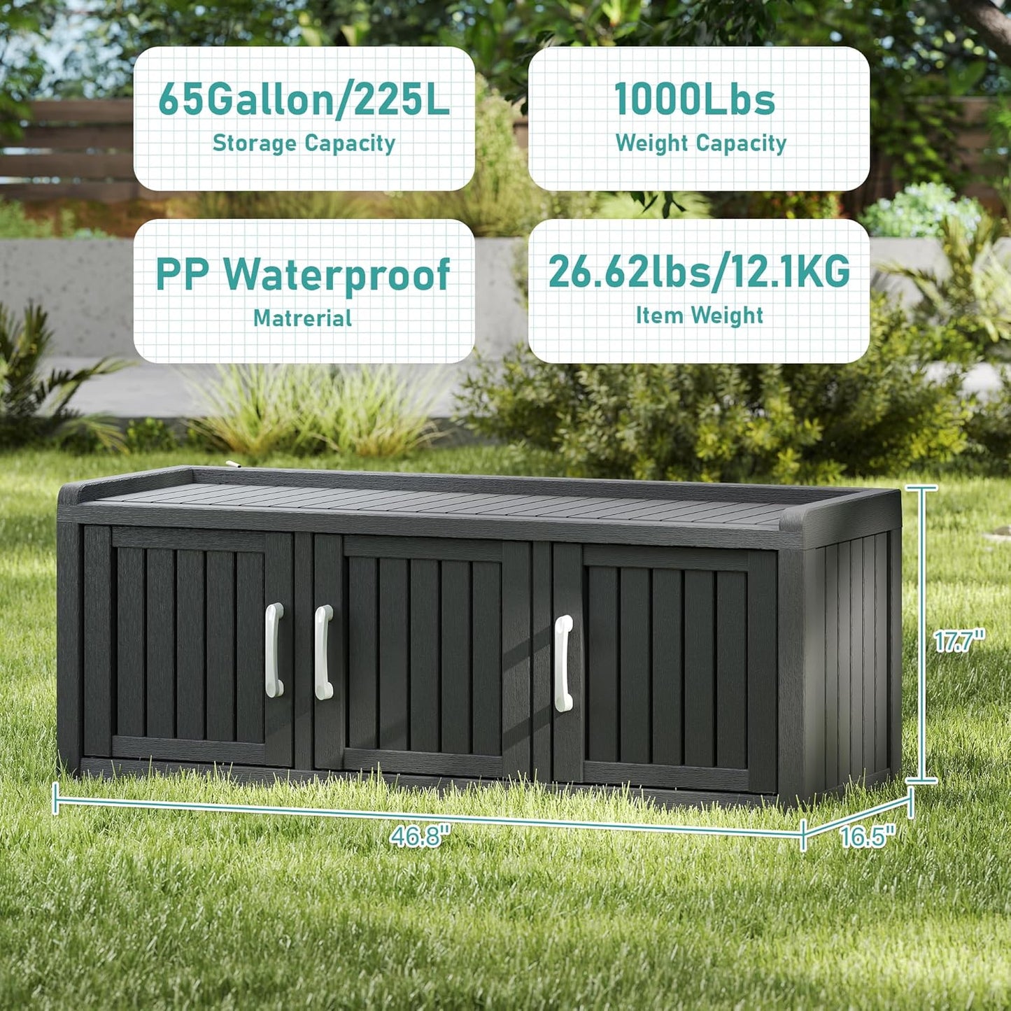 KAMABOKO Outdoor Shoe Storage Cabinet Waterproof UV-Resistant, Entryway Storage Bench Indoor Outdoor with 3 Barn Doors, Adjustable Shelves for Entryway, Bedroom, Hallway,Living Room(Black)