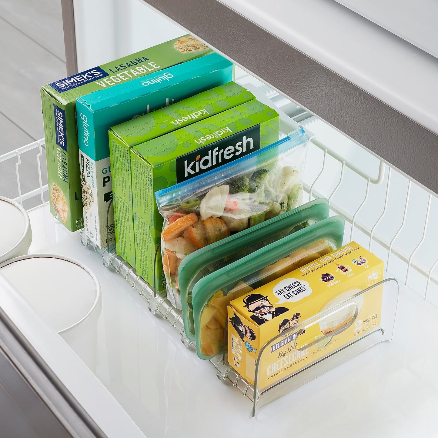 YouCopia FreezeUp Freezer Rack, BPA-Free Clear Fridge Organizer with Adjustable Dividers and Handles for Frozen Food Box and Meal Storage, 15