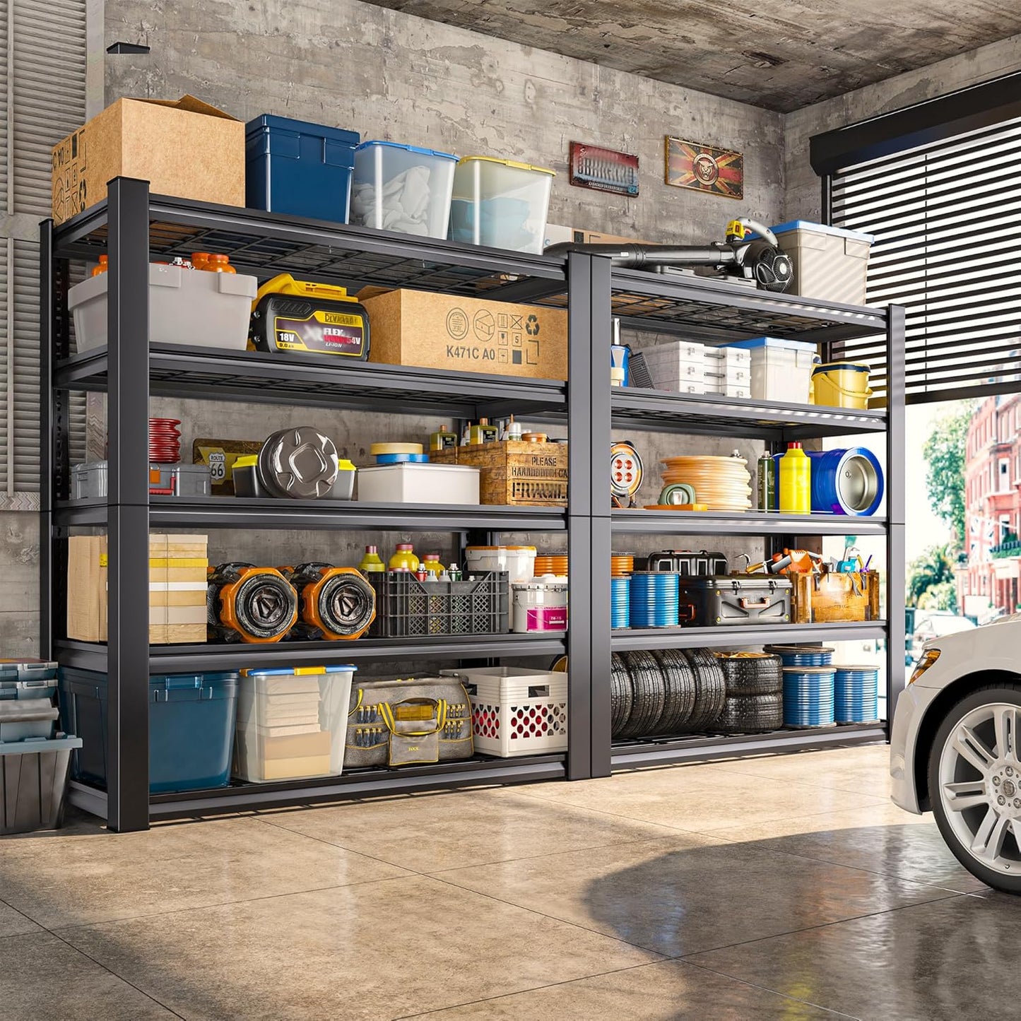 REIBII 3010LBS Storage Shelves 72" H Garage Shelving Heavy Duty Metal Shelving 5 Tier Adjustable Metal Shelves for Storage for Kitchen Pantry Warehouse Basement 72" H x 35.5" W x 16" D, Black