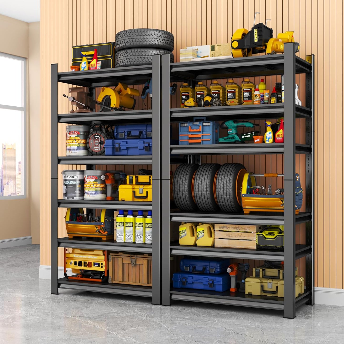 Storage Shelves, Garage Metal Shelving Unit 35"W x 18"D x 82"H, 6-Tier Adjustable, Double-Layer Column with Reinforced Ribs, Heavy-Duty, Capable of Bearing 3600 lbs for Garage, Warehouse, Kitchen