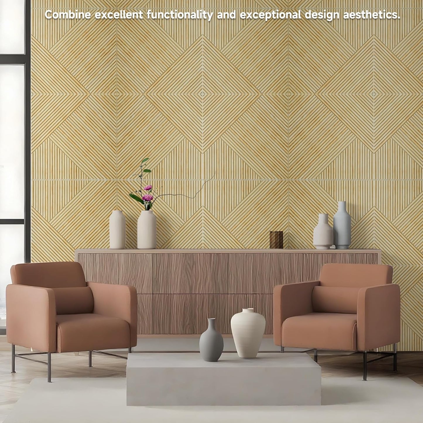 TO-TH Acoustic Wall Panels,6 Pack Total Size 72 x 48 Inches,Self-Adhesive Decorative Acoustic Panels for Wall and Ceiling,3D UV Printing with Wood Look,Natural Oak