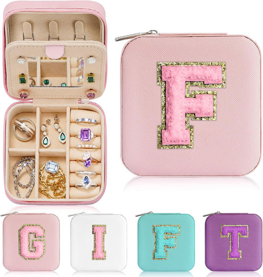 Parima Bridesmaid Gifts for Wedding Day, Women | Proposal Unique Travel Essentials Small Jewelry Box Case-Initial F Pink