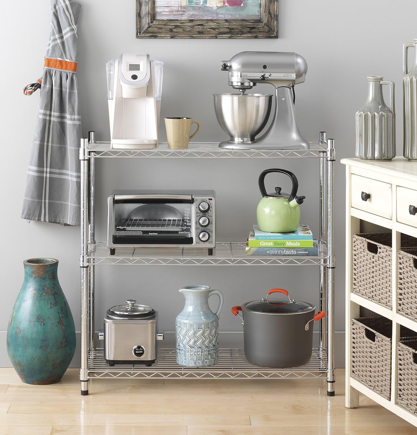 Whitmor 3 Tier Shelving Unit, Metal Storage Shelves, 400 lbs Capacity per Shelf, 1200 lbs Total, Durable Heavy Duty Shelf for Kitchen, Garage, Plant, 36" L x 14" W x 36" H, Chrome