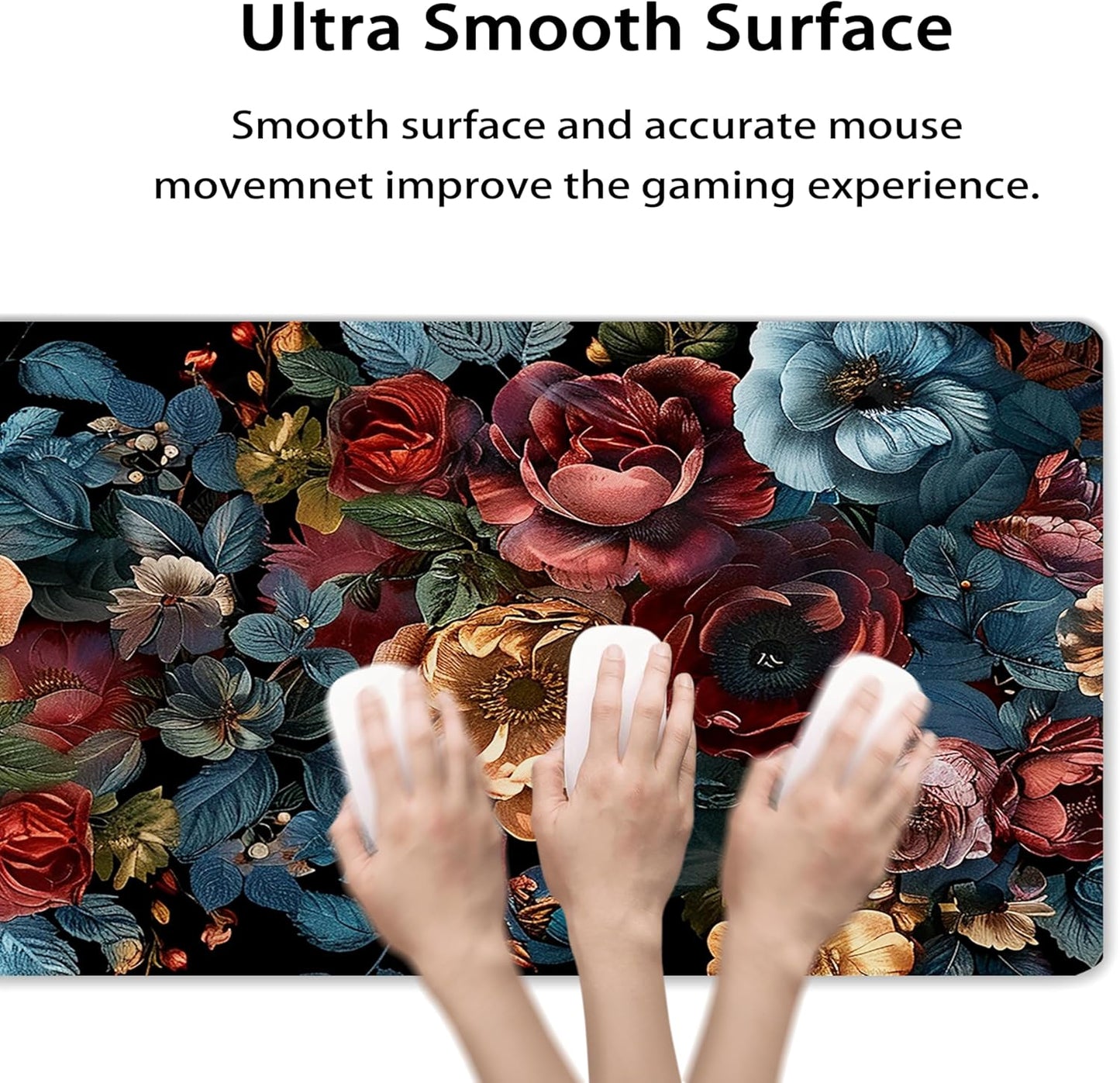 31.5”x11.8”Large Gaming Mouse Pad for Desk, Mouse Mat with Seamed Edges, Waterproof Desk Pad, Non-Slip Rubber Base, Keyboard Pad Computer Mat, Big XL Mousepad-Vintage Chic Rose Flowers