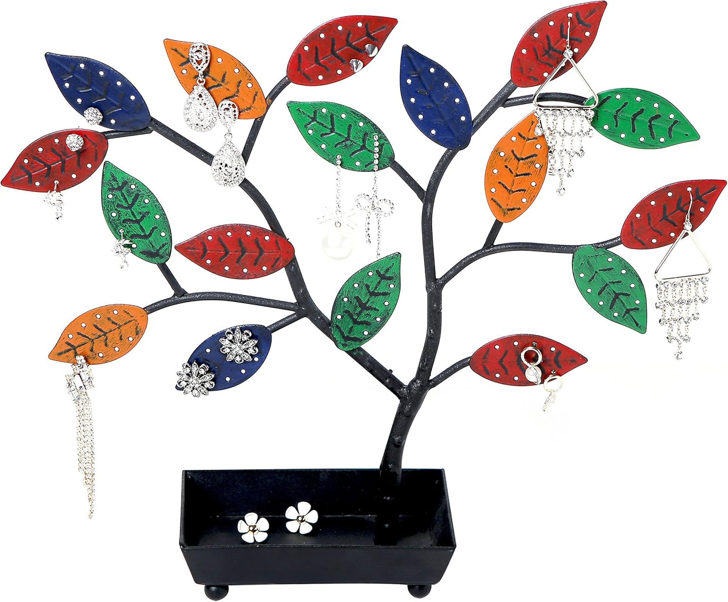 MyGift Jewelry Tree w/Bird Nest 48 pair Earrings Holder, Bracelets/Necklace Organizer Stand (Multicolored Metal)