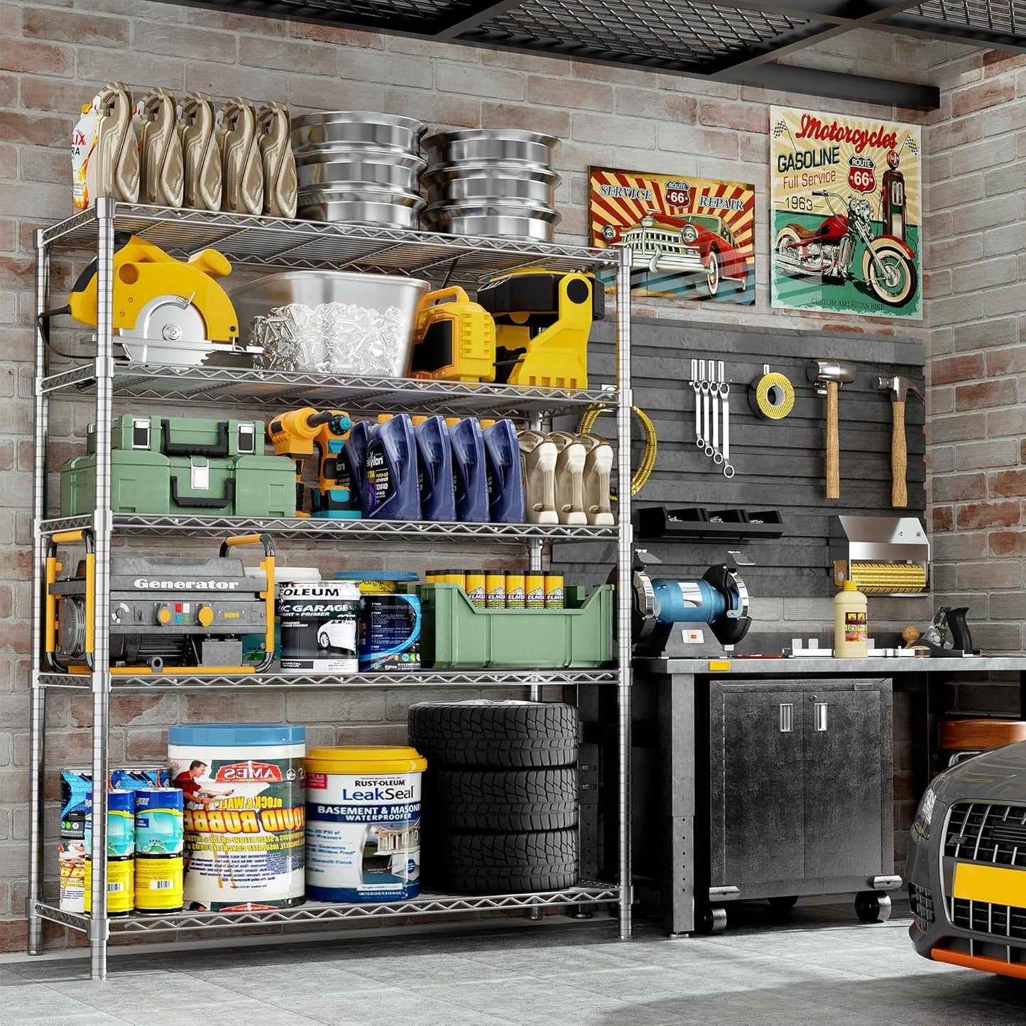 Storage Shelves Heavy Duty, 2 PCS 48" L x 20" W x 72" H Garage Wire Shelving Unit Loads 2000LBS, 5-Tier Adjustable Metal Industrial Utility Shelf Rack for Kitchen, Laundry Room, Warehouse, Basement