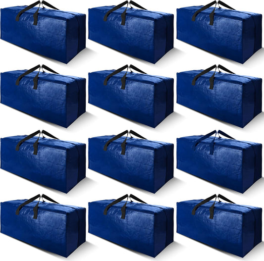 Cosy Family 12 Pack Heavy Duty Moving Bags with Backpack Straps - Strong Handles & Zippers, Storage Totes For Space Saving, Fold Flat, Alternative to Moving Box (X-Large-Set of 12, Blue)