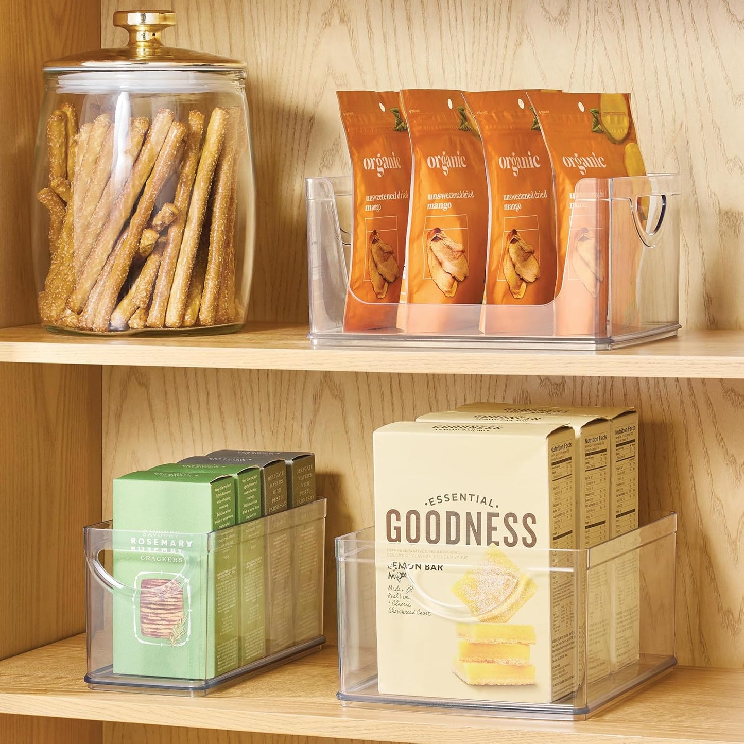 iDesign Pantry Storage Bins with Handles for Cabinets or Fridge - Set of 4 - Clear - Made in USA