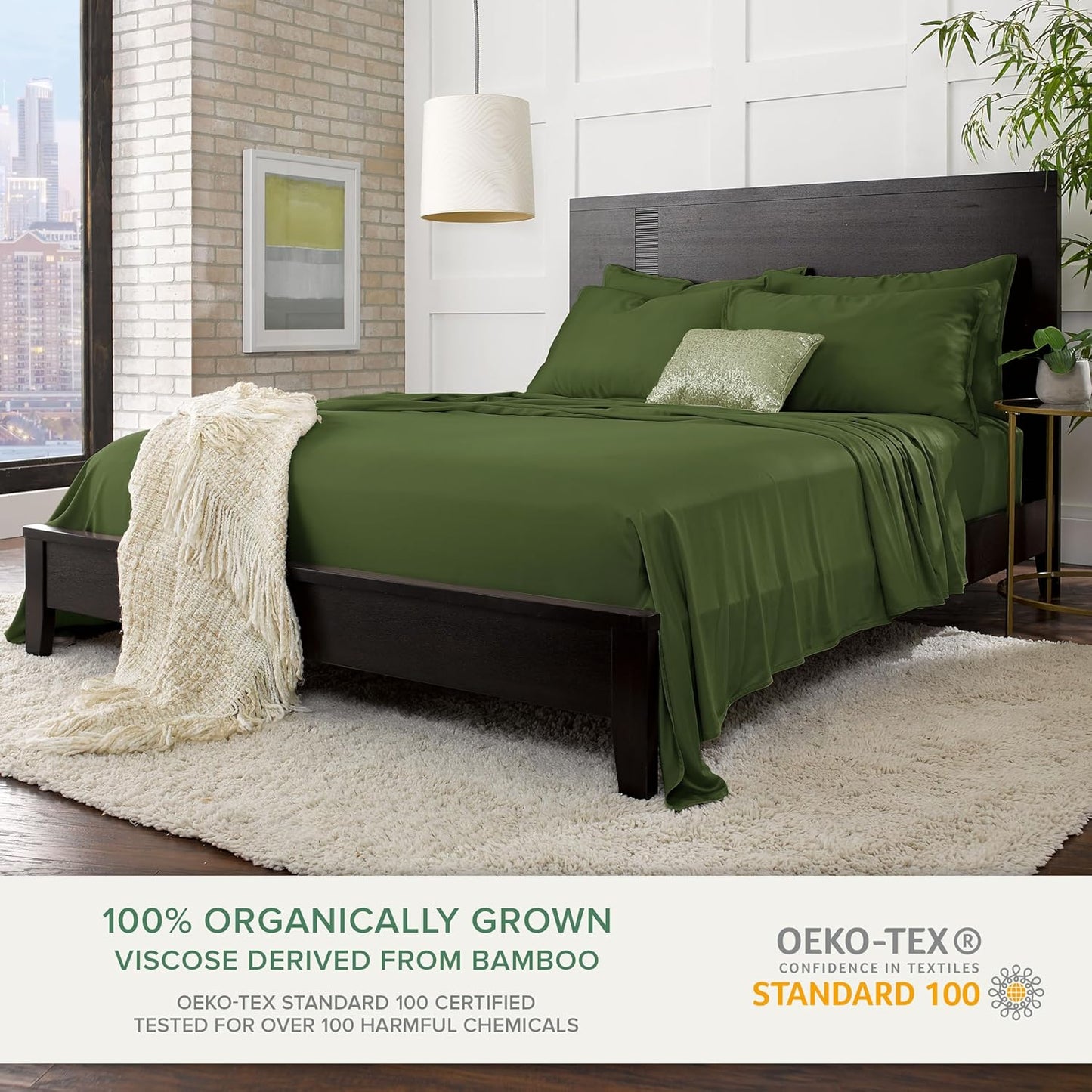 King Pillowcases by Pure Bamboo, Genuine 100% Organic Viscose Derived from Bamboo, Luxuriously Soft & Cooling, Double Stitching, Envelope Closure (2 King Pillowcases, Pesto)