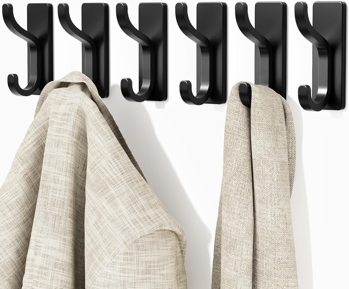 pickpiff Adhesive Wall Hooks for Hanging - 13 LB Strong Hold, Sticky Hanger for Coat, Towel, Purse, Bag - for Wall, Door, Bathroom, Dorm, Shower, Kitchen, Closet - Stainless Metal, Black, 6 Pack
