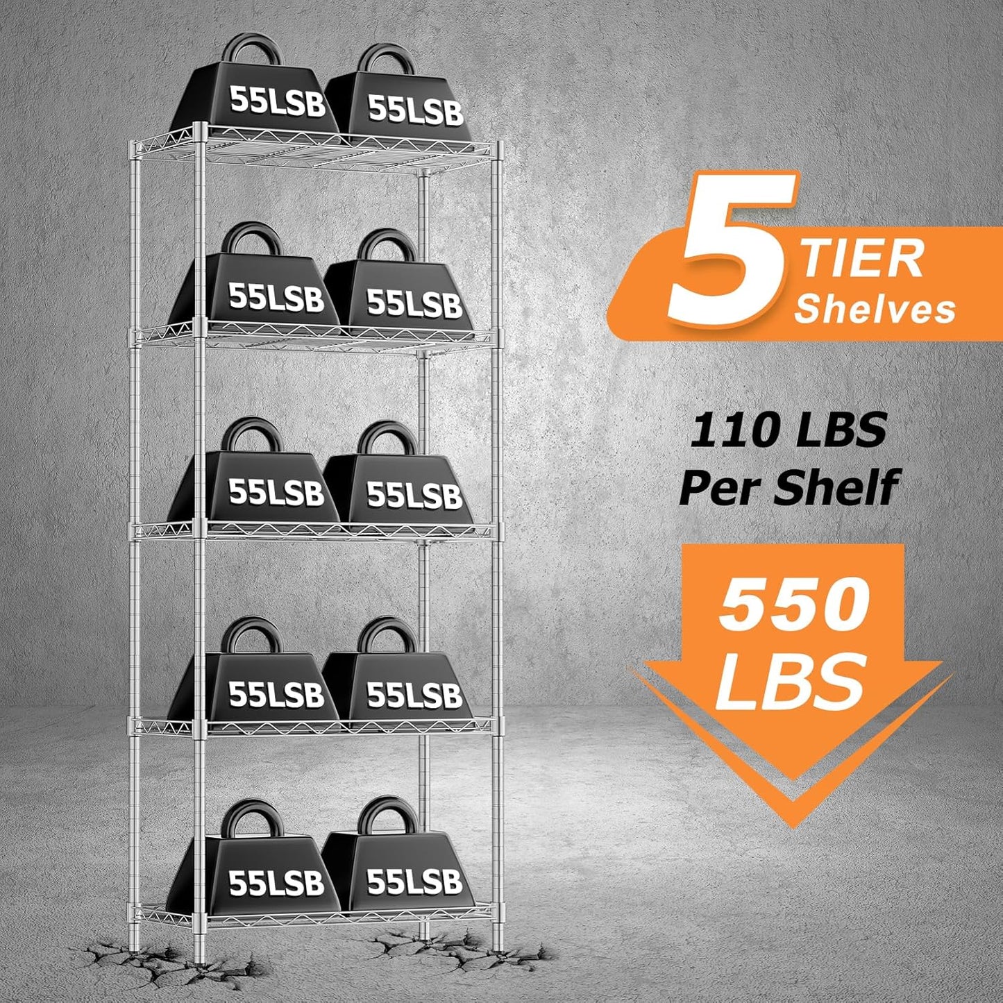 Storage Shelves,21.3"W*11.8"D*58.5"H Kitchen Wire Shelving Unit Loads 550LBS,5-tier Adjustable Metal Utility Shelf,Garage Shelves,Home Storage Rack for Kitchen,Laundry,Pantry and Closet,Chrome