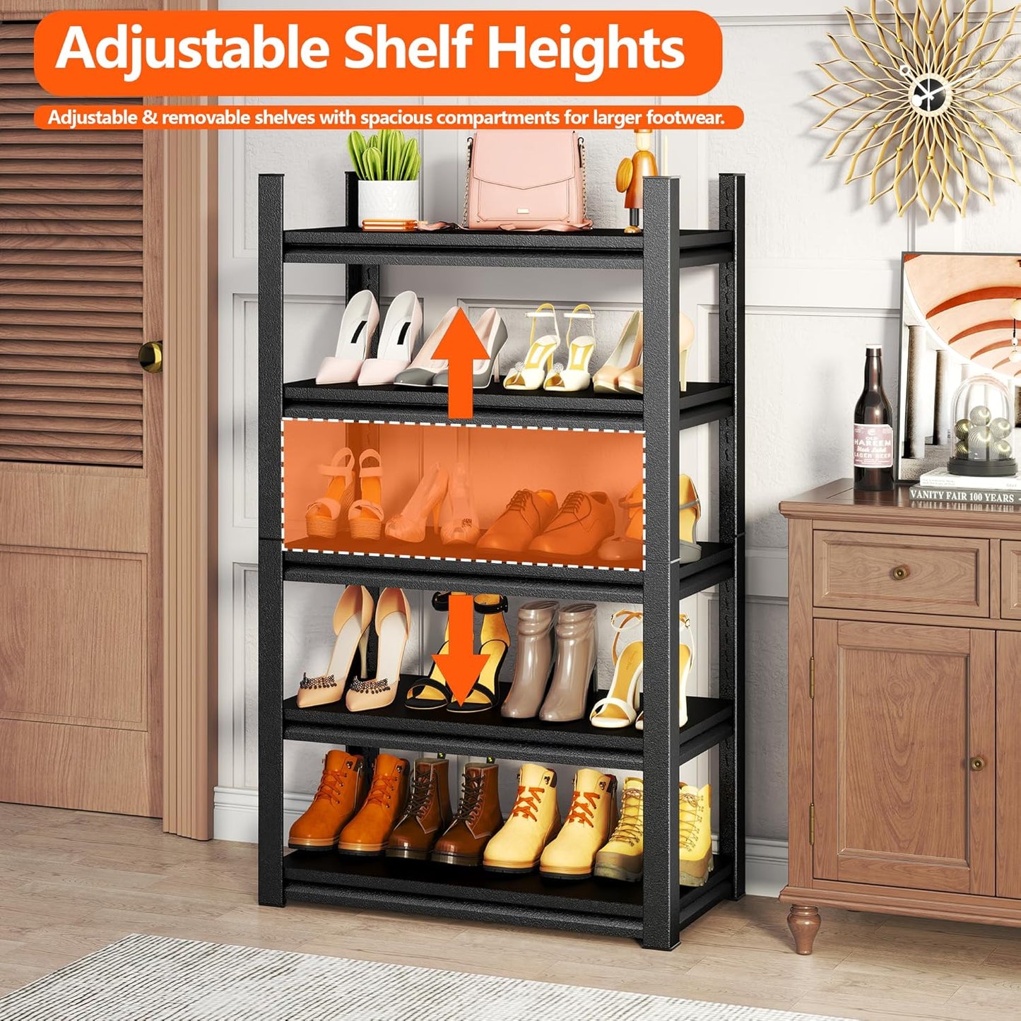 Storage Shelves, Garage Metal Shelving Unit, Adjustable, Double-Layer Column with Reinforced Ribs, Heavy-Duty, Capable of Bearing 600-3600 lbs (Black, 47''W*24''D*54''H, 4-Tier)