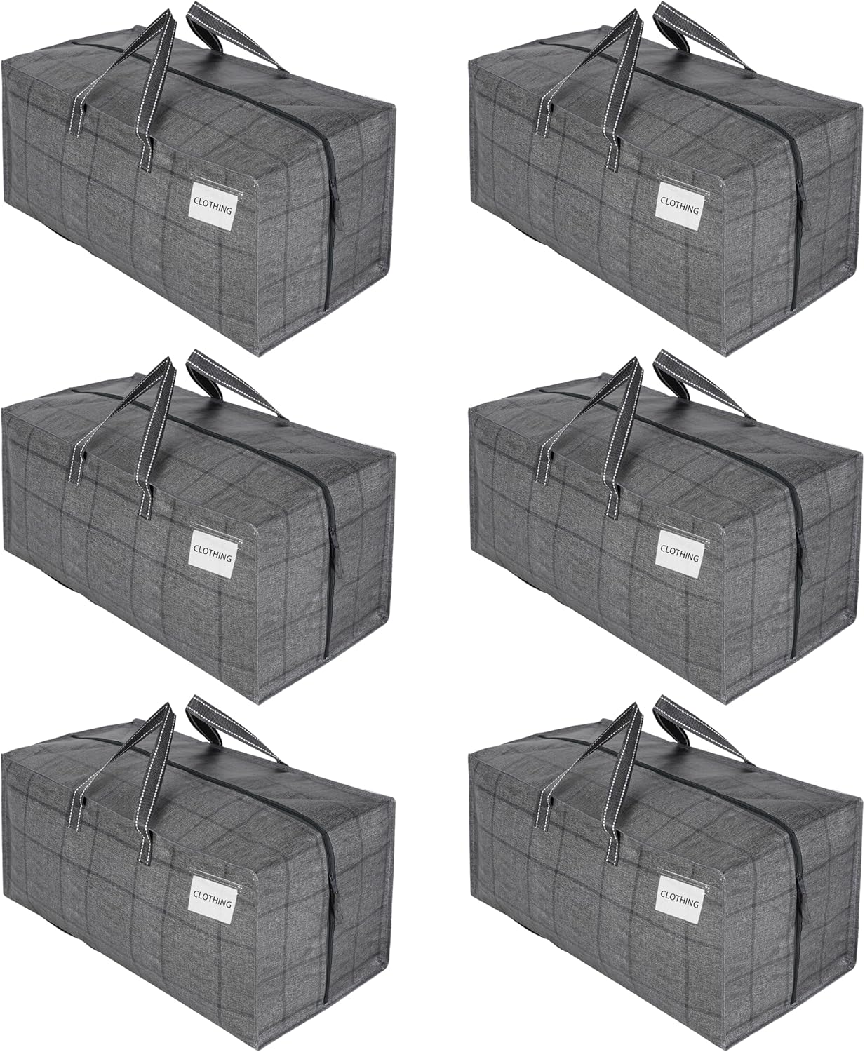 VENO 6 Pack Moving Bags w/Backpack Straps, Heavy Duty, Moving Boxes Alternative, Packing Supplies, Large Storage Totes for Dorm Room Essentials with Zipper for Clothes (Windowpane, 6 Pack)