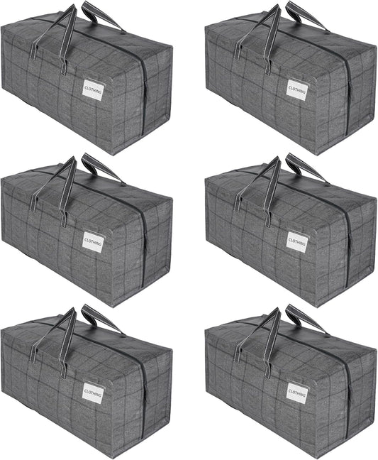 VENO 6 Pack Moving Bags w/Backpack Straps, Heavy Duty, Moving Boxes Alternative, Packing Supplies, Large Storage Totes for Dorm Room Essentials with Zipper for Clothes (Windowpane, 6 Pack)