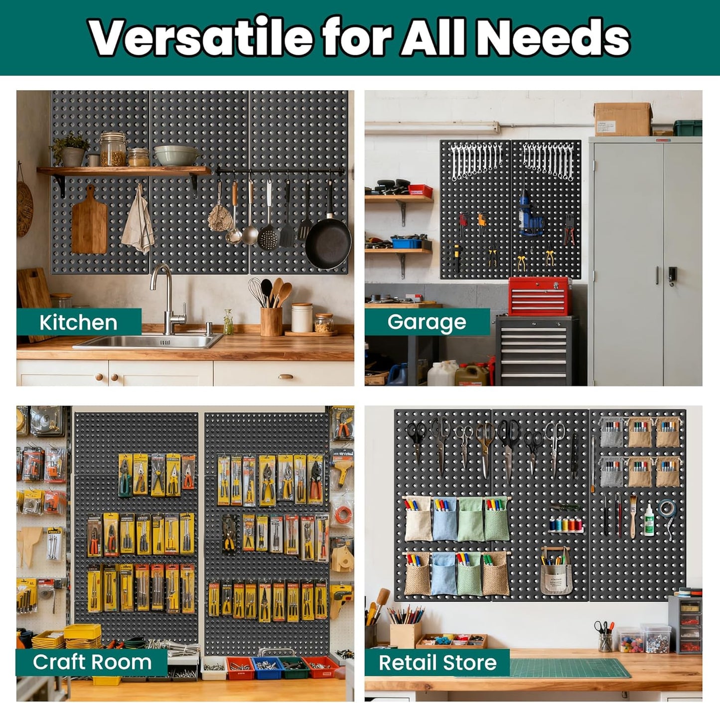EVERHANGER Metal Pegboard Panels 24" x 12", Heavy Duty Steel Peg Boards for Garage, Pegboard Wall Organizer for Tool Storage and Organization, Black, 5 Pack