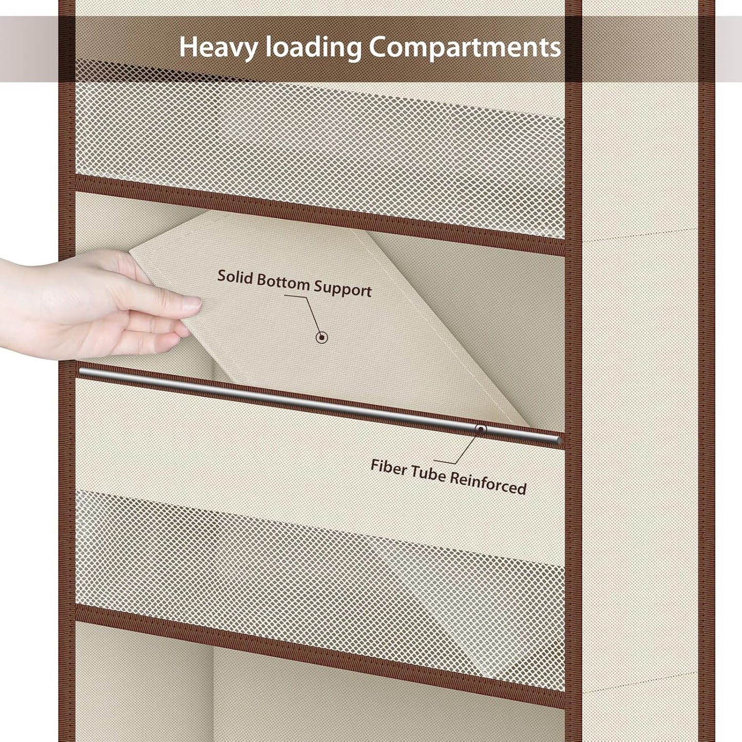 Univivi 5-Shelf Fabric Door Storage Over Door Hanging Organizer with 4 Large Pockets and 3 Small PVC Pockets Nursery Closet Cabinet Wall Mount Hanging Storage Organizers for Baby Nursery (Beige)