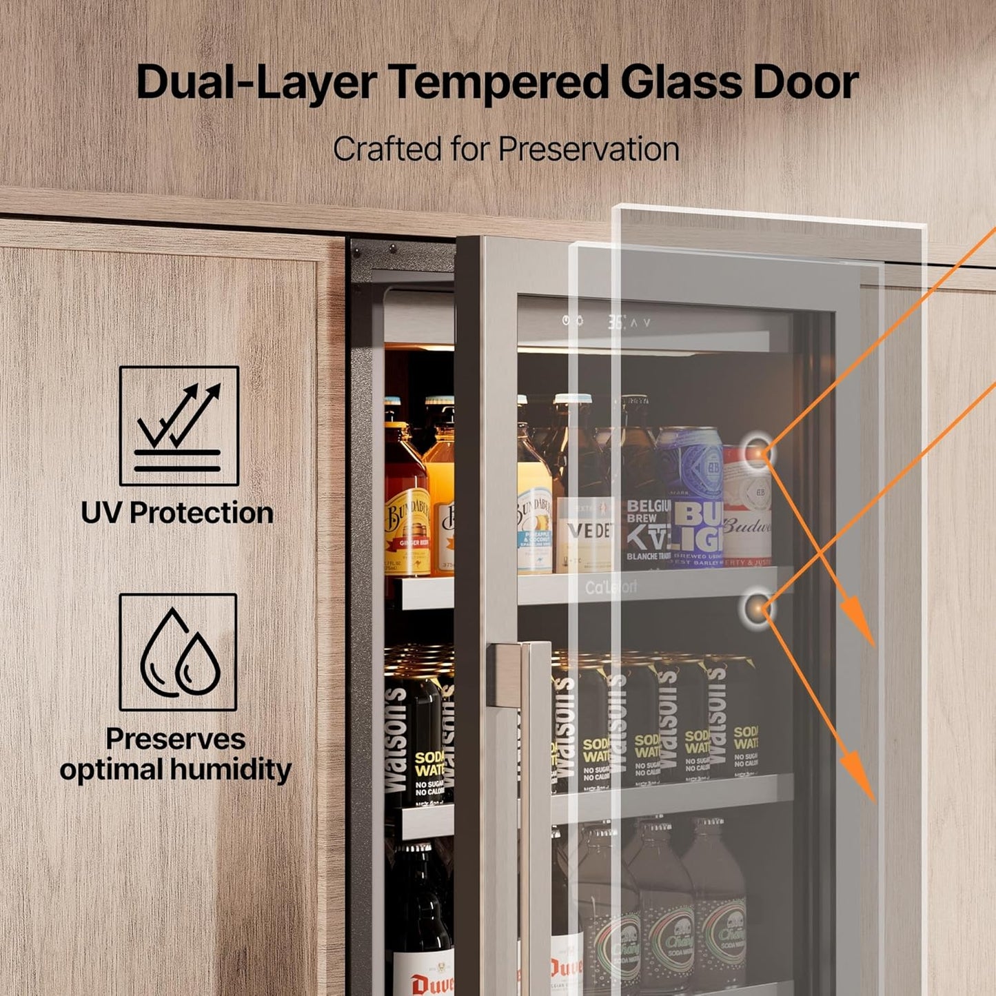 Ca'Lefort Beverage-Refrigerator 24 Inch, Tall Beverage Fridge Cellars Large Bar Drink Cabinet Built-in or Freestanding with Glass Door, Beer Cooler for Bottles and Cans Beer/Soda/Water/Wine