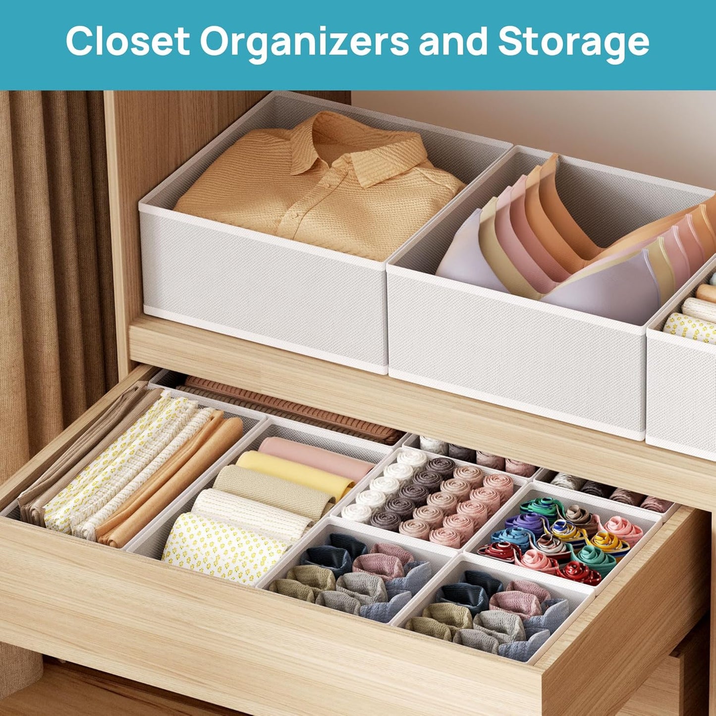 Vtopmart 12 Pack Baby Clothes Organizer, Dresser Drawer Organizer for Baby Clothing, Foldable Fabric Closet Drawer Storage Bins, Dresser Dividers for Bra, Socks, Ties, Scarf