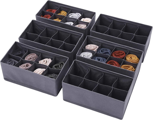 DIOMMELL 6 Pack Foldable Cloth Storage Box Closet Dresser Drawer Organizer Fabric Baskets Bins Containers Divider for Clothes Underwear Socks Lingerie Clothing, Dark Grey 00-0600