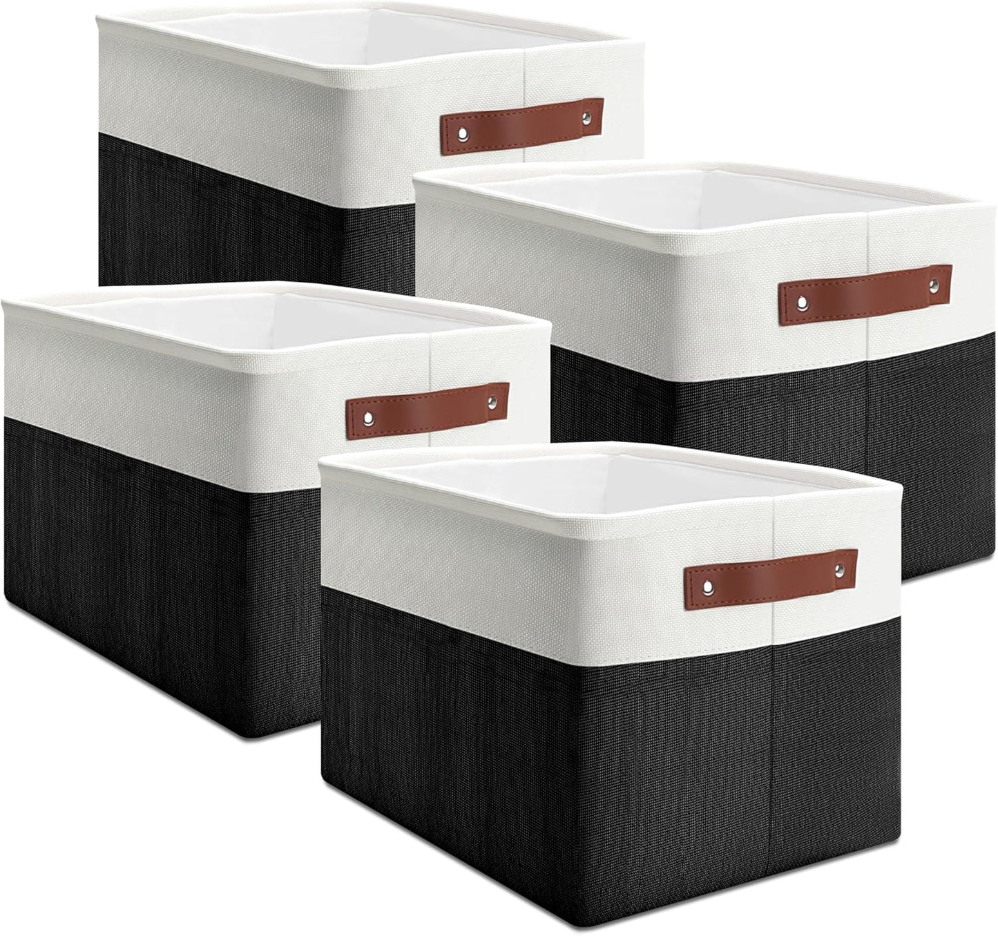 Storage Baskets, 4 Pack Linen Fabric Storage Bins for Shelves, Foldable Baskets with Handles for Home Organization, 15"x11"x9.5"
