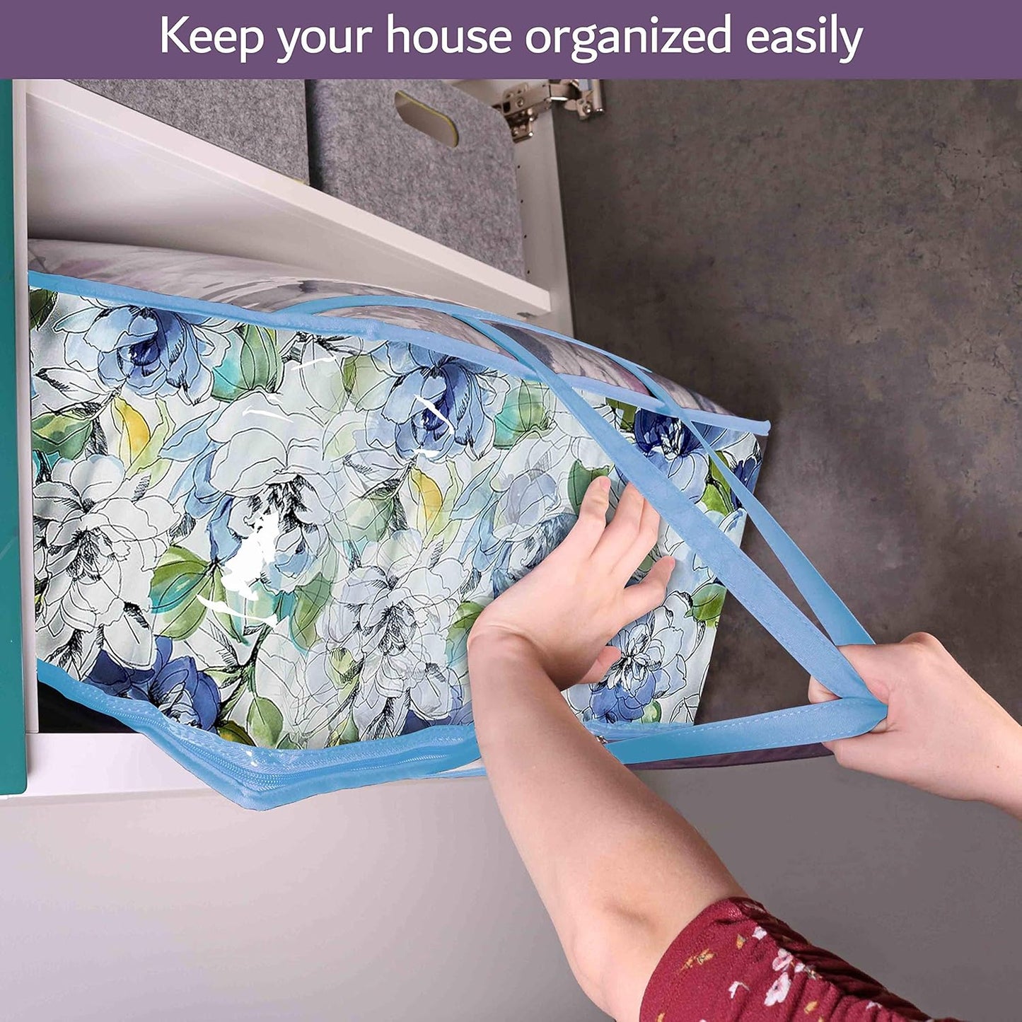 Clear Vinyl Zippered Storage Bags (3-Pack) 40L Sturdy Storage Bags for Sweaters, Blankets, Comforters, Bedding Sets and Much More! (Light Blue, 18x15x9)