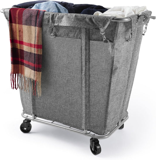 PLKOW Laundry Cart with Wheels 320L Large Rolling Laundry Cart for Commercial/Home, Rolling Laundry Basket with Steel Frame and Waterproof Lining, 9 Bushel, 32.3L x 19.7W x 30.7H Inch, Grey
