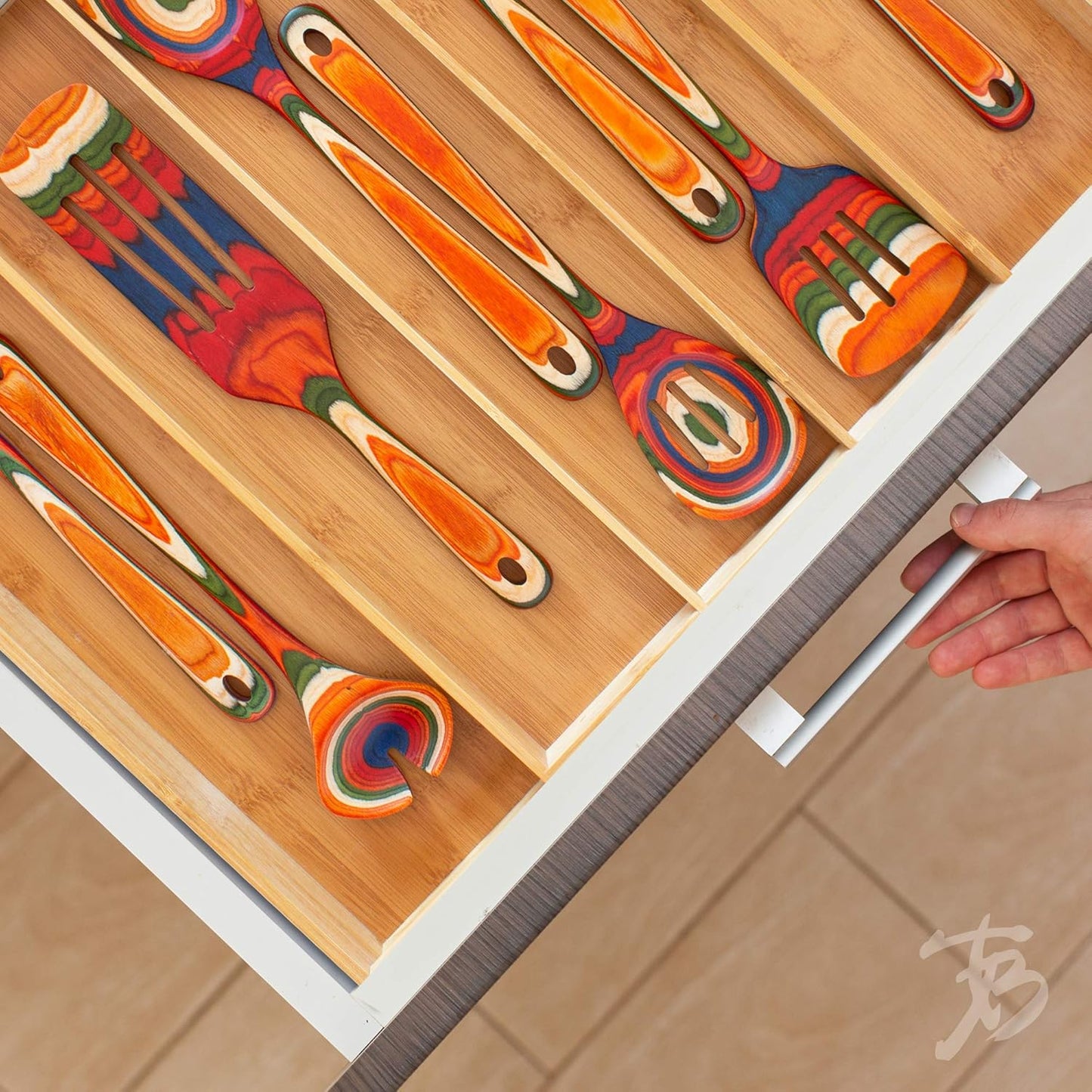 Totally Bamboo Expandable 5-Compartment Drawer Organizer, Expands from 13 to 22" Wide