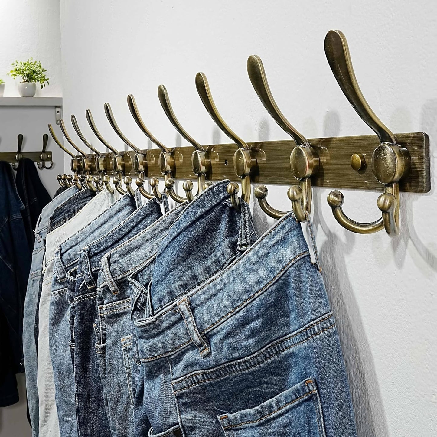 Dseap MaxStrong 2.0 Coat Rack Wall - 37” Long 10 Tri Hooks - Ultra Heavy-Duty Stainless Steel Wall Mount Coat Hanger, Hook Rail for Clothes Hats Jacket Towels Bronze
