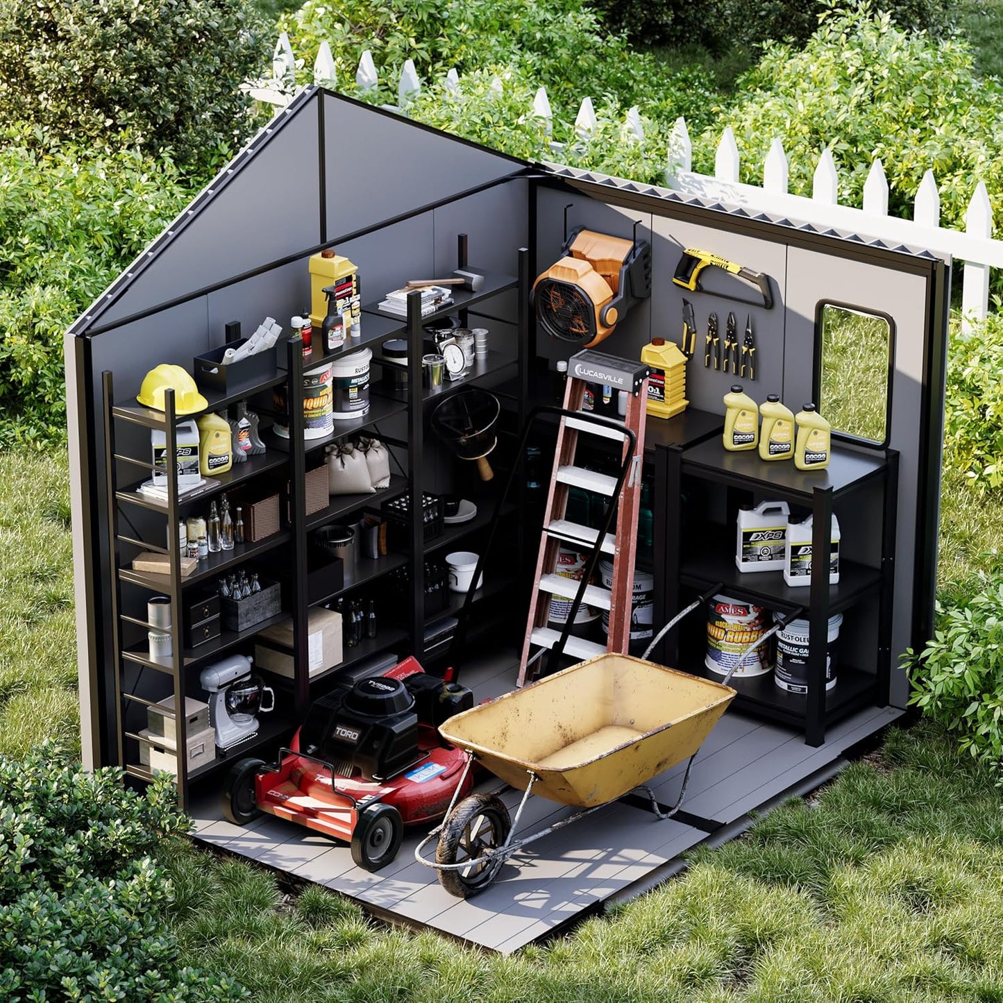 8 x 6 FT All-Weather Plastic Garden Shed, Resin Outdoor Storage Shed with Floor, Lockable Doors & Windows, Plastic Tool Shed for Poolside, Backyard, Patio