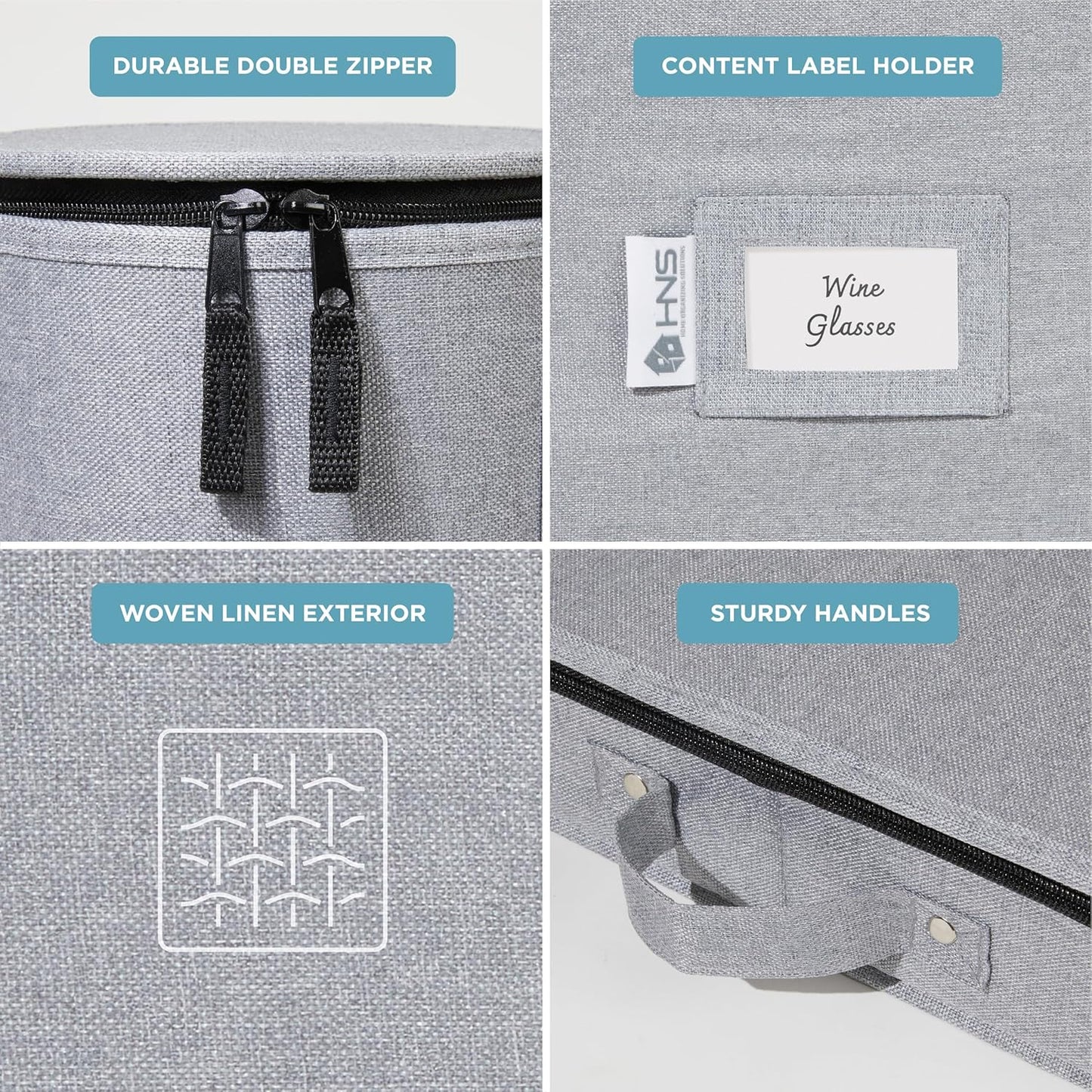 Hard Shell China Storage Containers 12-Piece Set Moving Boxes for Dinnerware, Glasses, Plates, Mugs and Saucers Sturdy Dish Organizer with Dividers for Seasonal Storage - Service for 12 - Grey