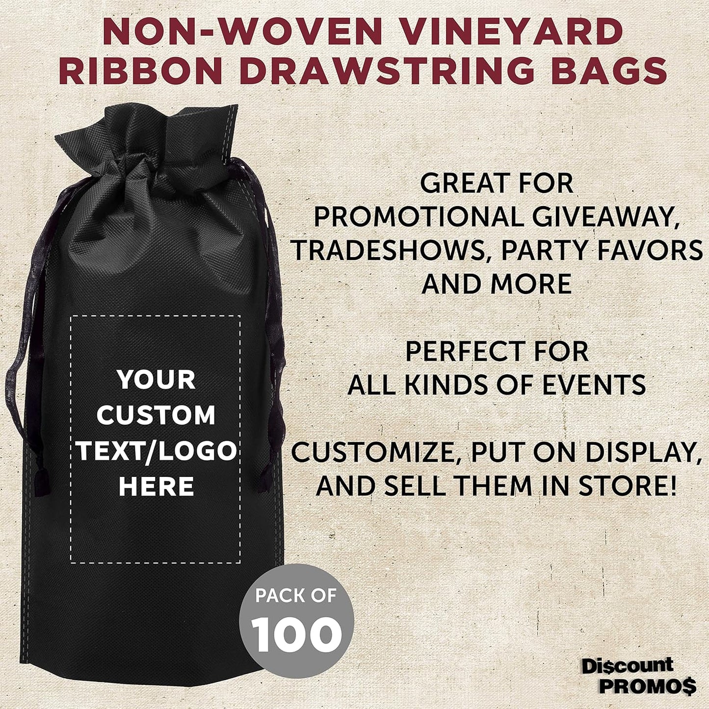 DISCOUNT PROMOS Non-Woven Vineyard Two Bottle Wine Bags