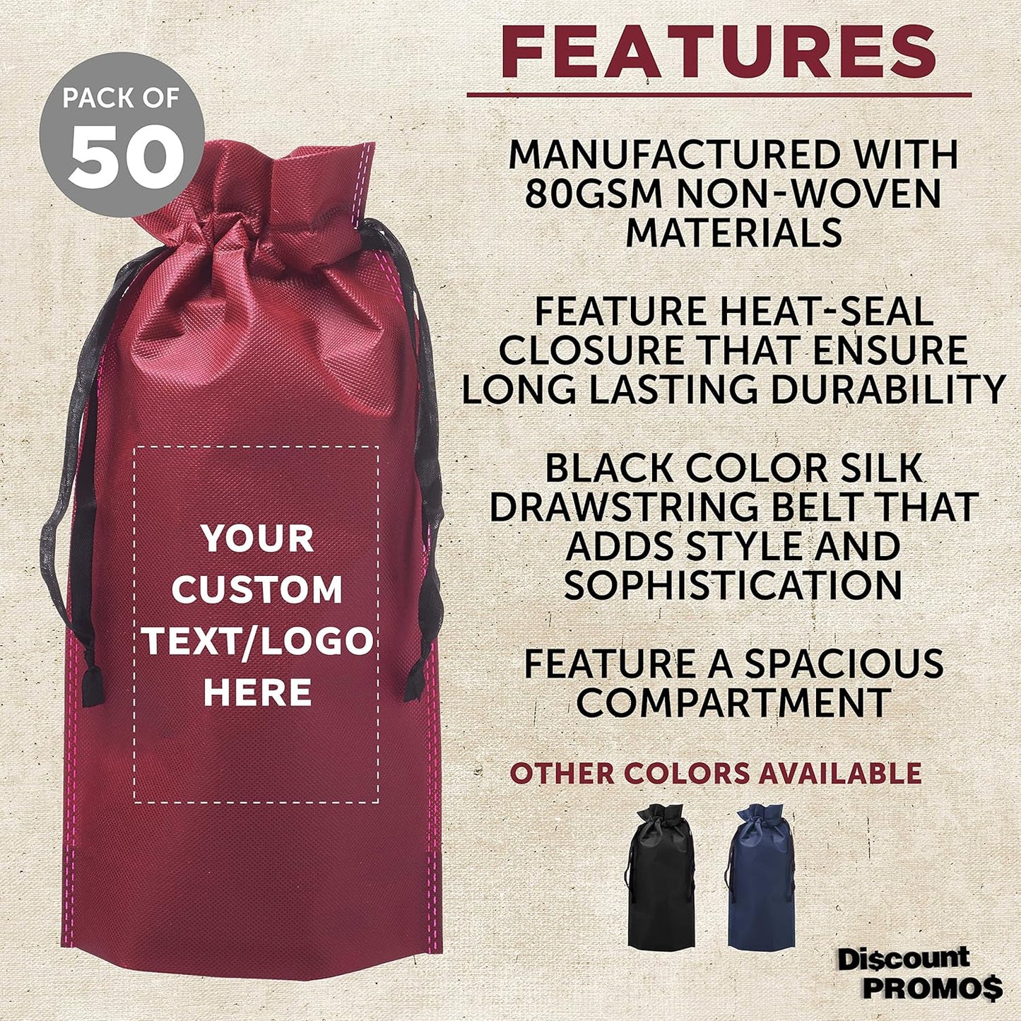 DISCOUNT PROMOS Non-Woven Vineyard Two Bottle Wine Bags